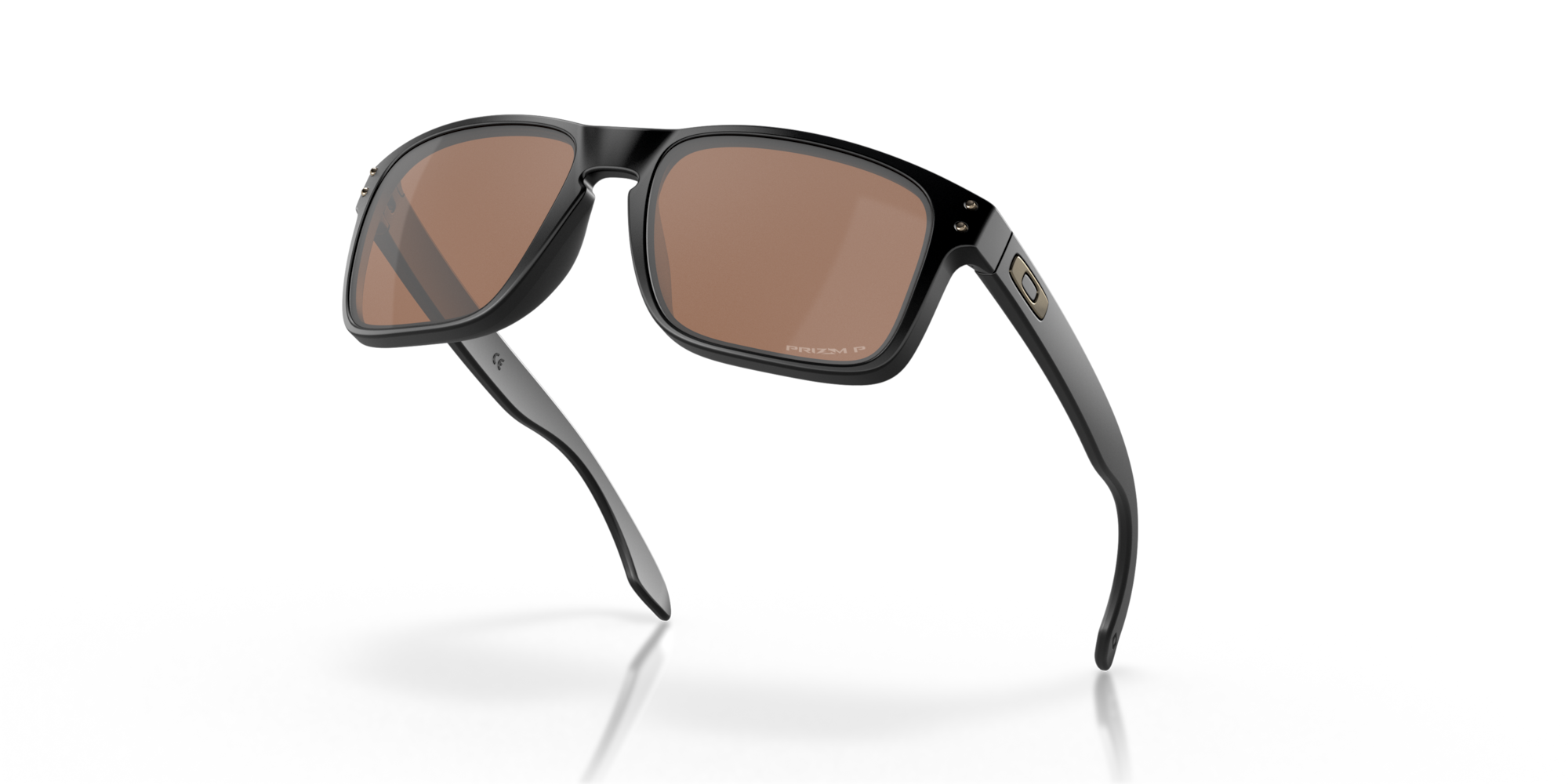Sunglasses with black frame and brown lenses on a white background