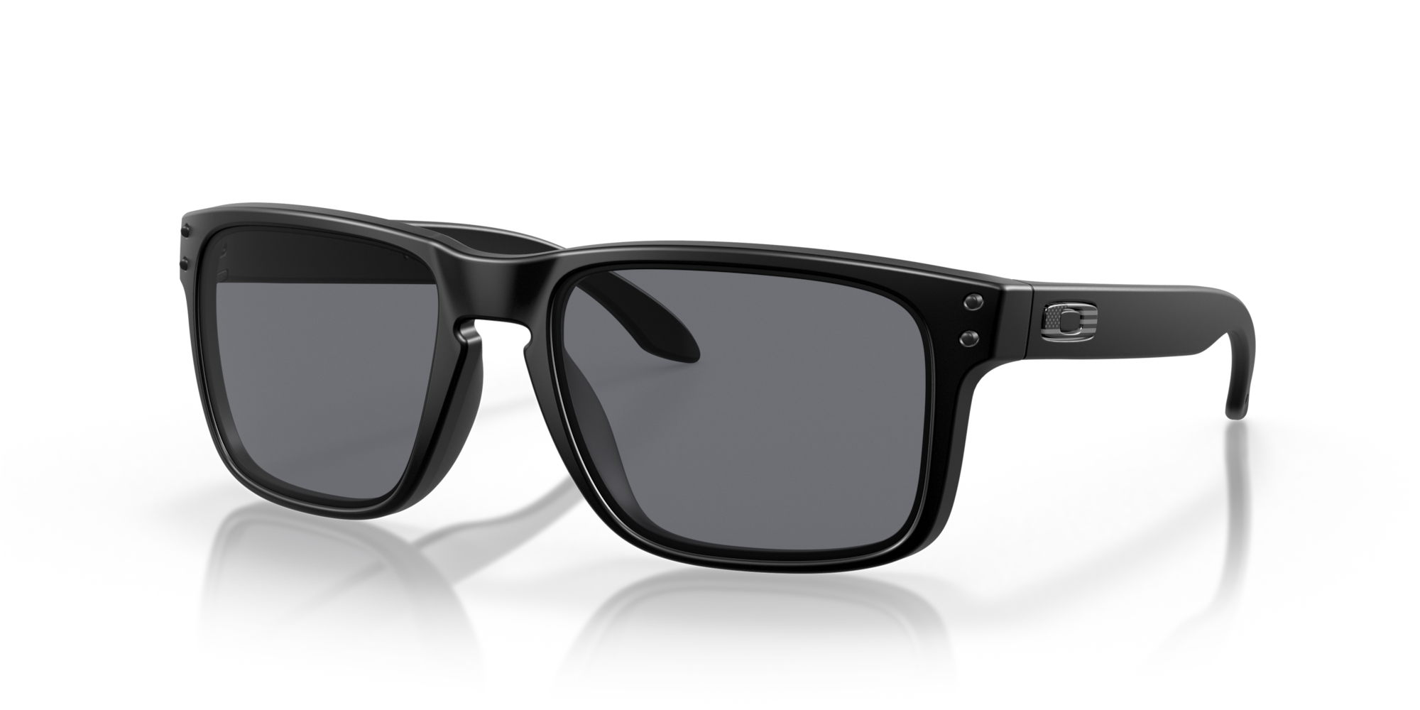 Black sunglasses with a reflective surface on a white background