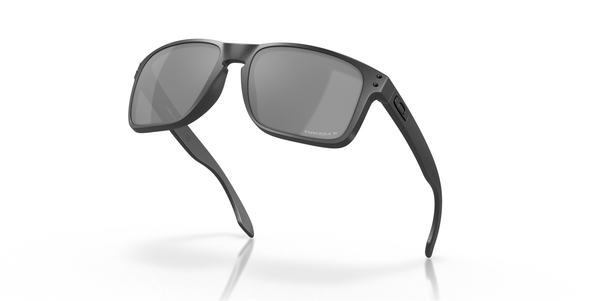 Sunglasses with a black frame and dark lenses on a transparent background