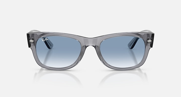 Sunglasses with gradient blue lenses on a white background