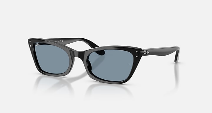 Black sunglasses with reflective lenses on a white background