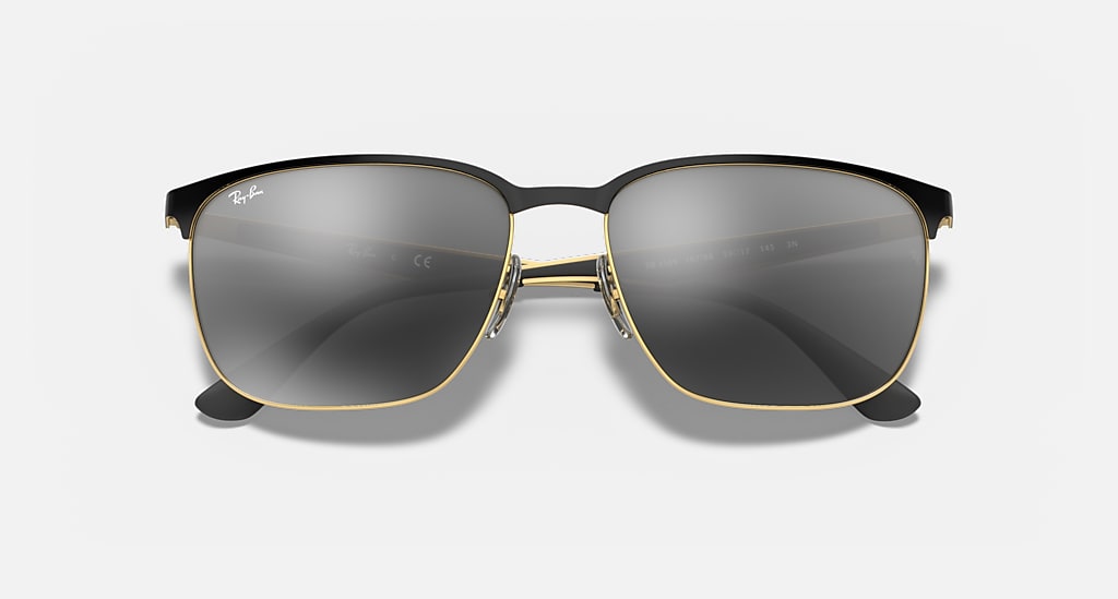Ray Ban RB3569 Polished Black on Gold Grey Mirror Silver Gradient 6