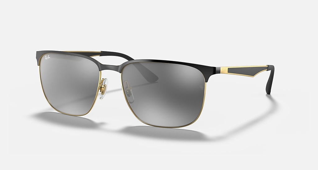 Ray Ban RB3569 Polished Black on Gold Grey Mirror Silver Gradient 3