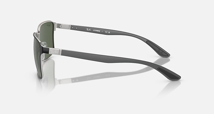 Ray Ban RB3721 Polished Black on Silver Frame with Dark Green Lenses 4