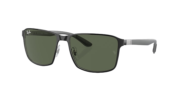 Ray Ban RB3721 Polished Black on Silver Frame with Dark Green Lenses 1