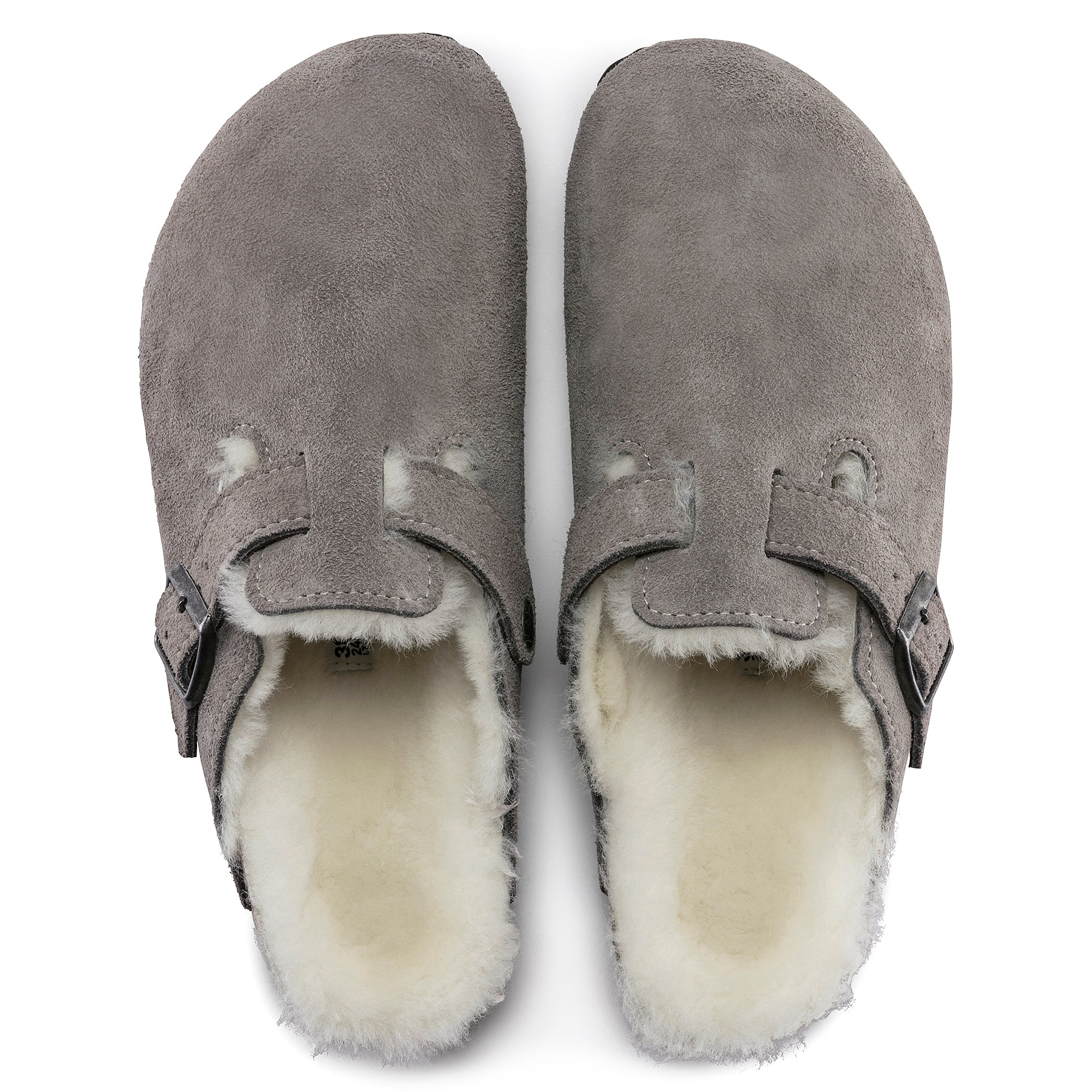 Women's Birkenstock Boston Shearling Suede Leather Color: Stone Coin