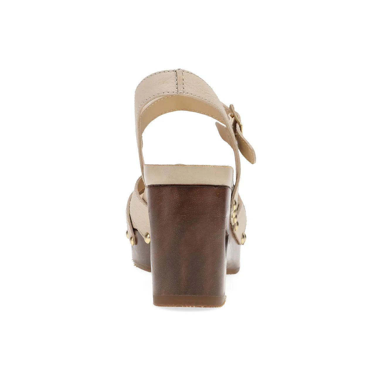 Beige sandal with wooden heel on a white background