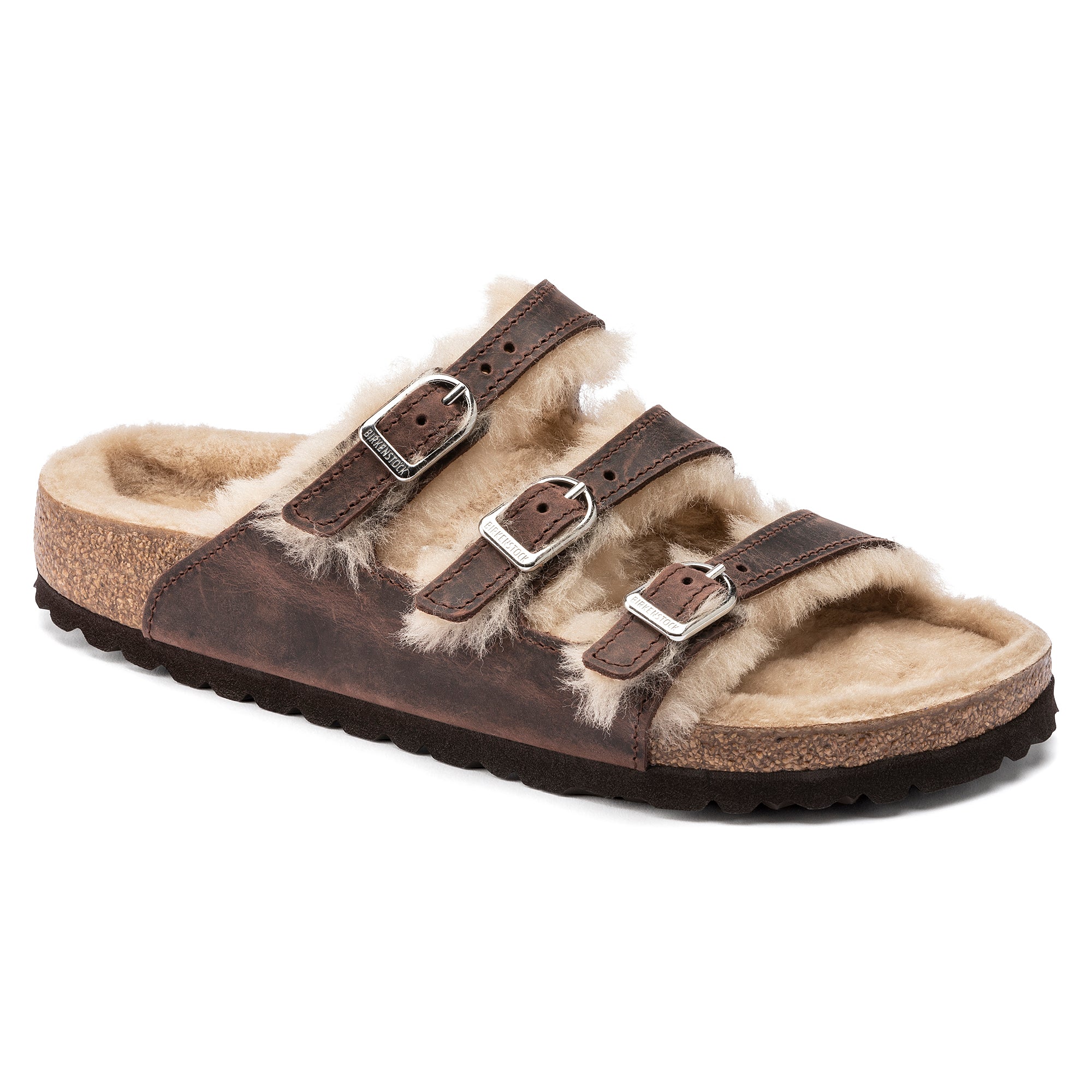 Women's Birkenstock Florida Shearling Oiled Leather Color: Habana