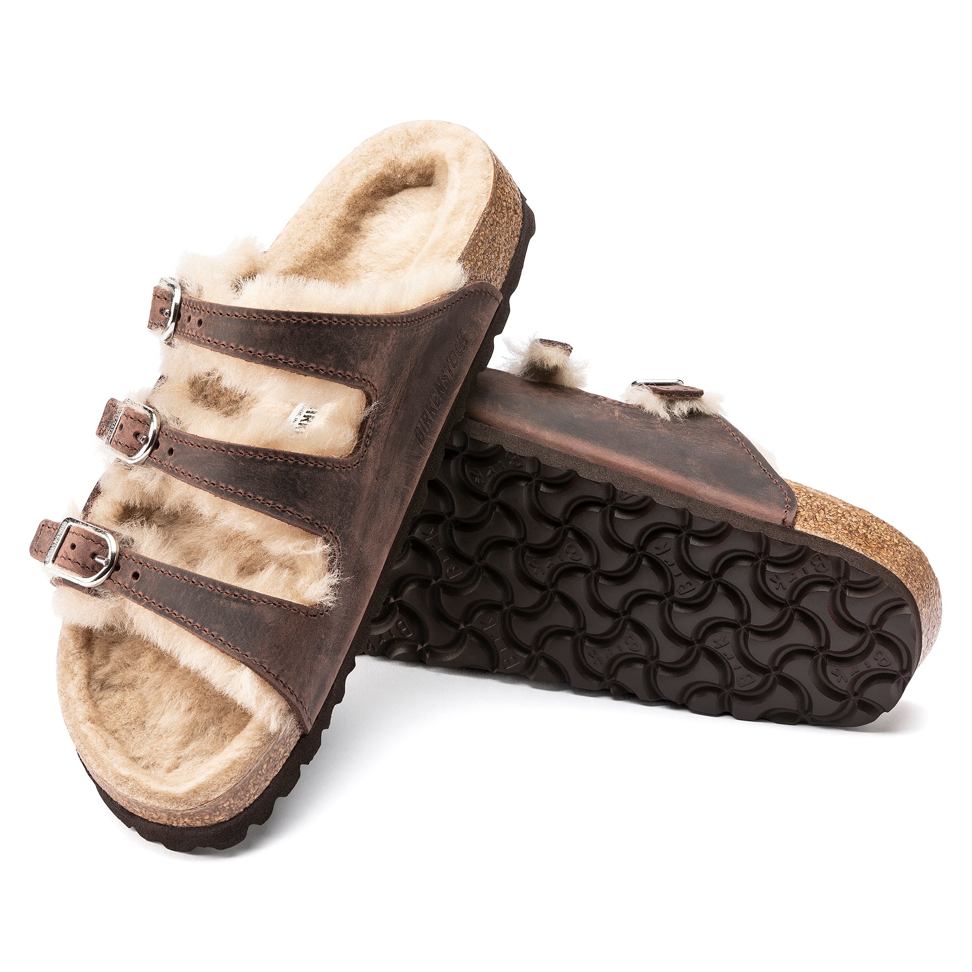 Women's Birkenstock Florida Shearling Oiled Leather Color: Habana