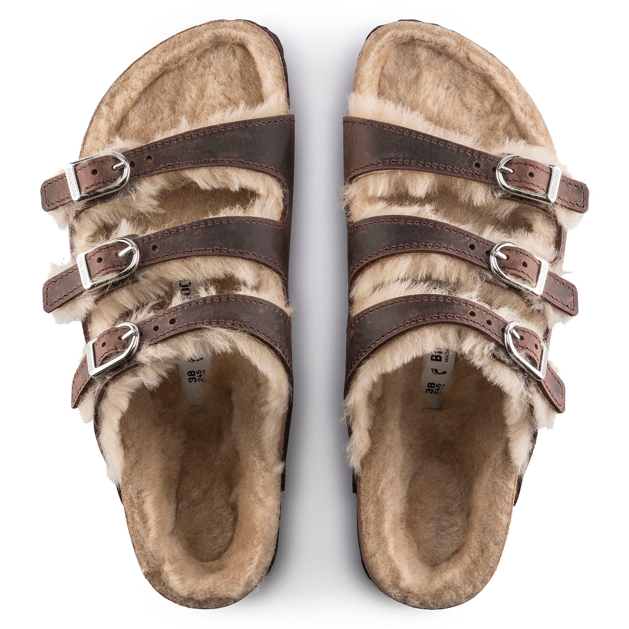 Women's Birkenstock Florida Shearling Oiled Leather Color: Habana