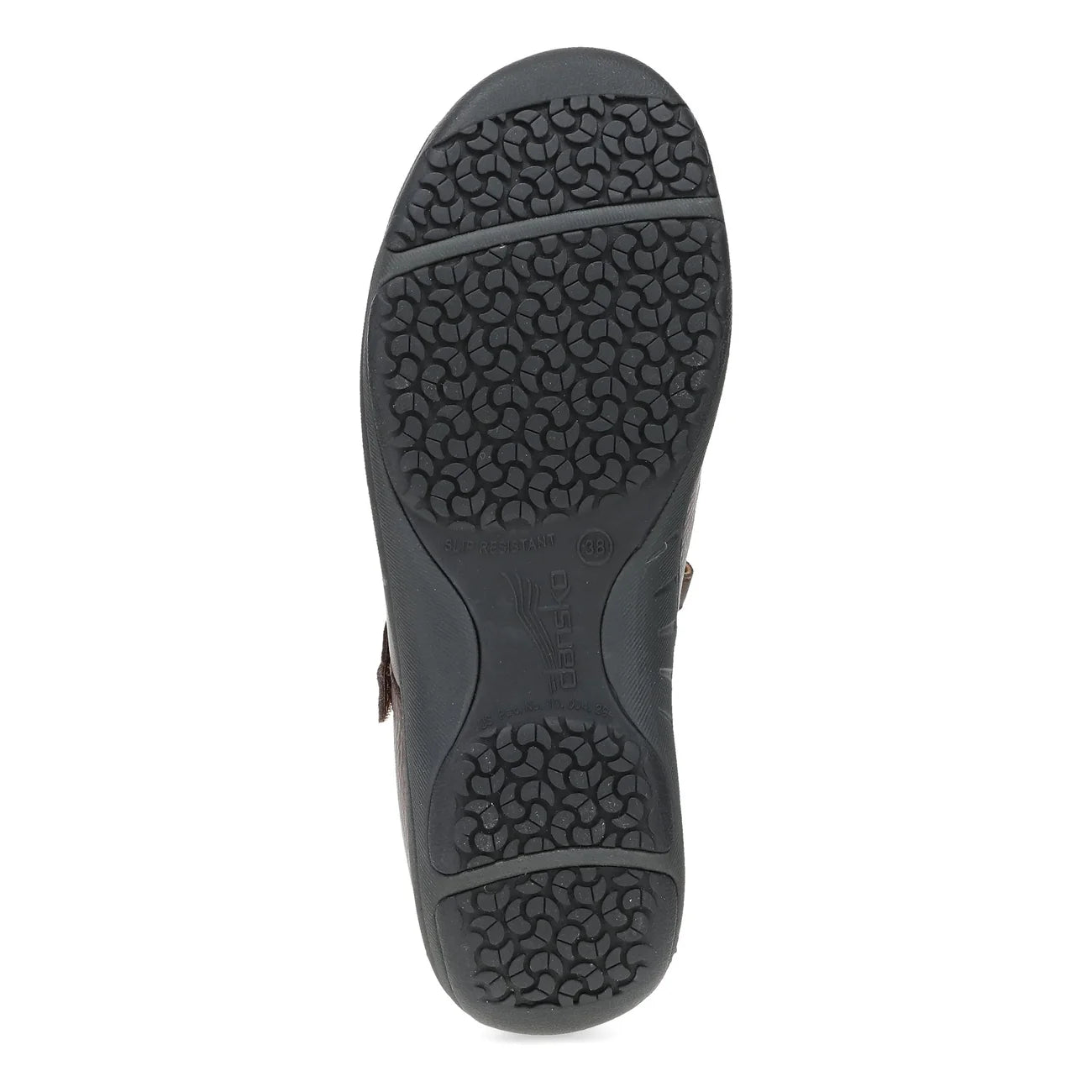 Black sandal sole with textured pattern on a white background