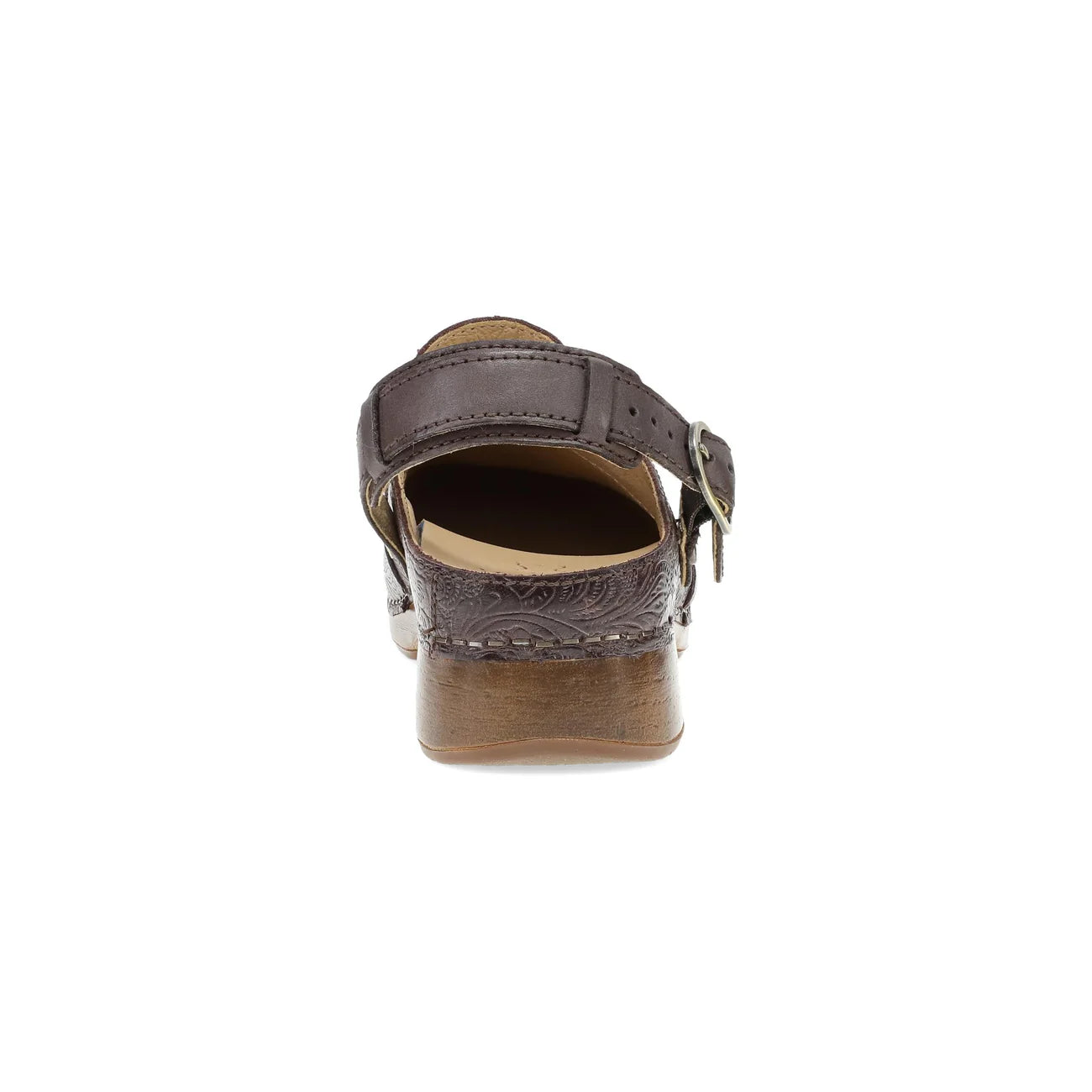 Brown sandal with a strap on a white background