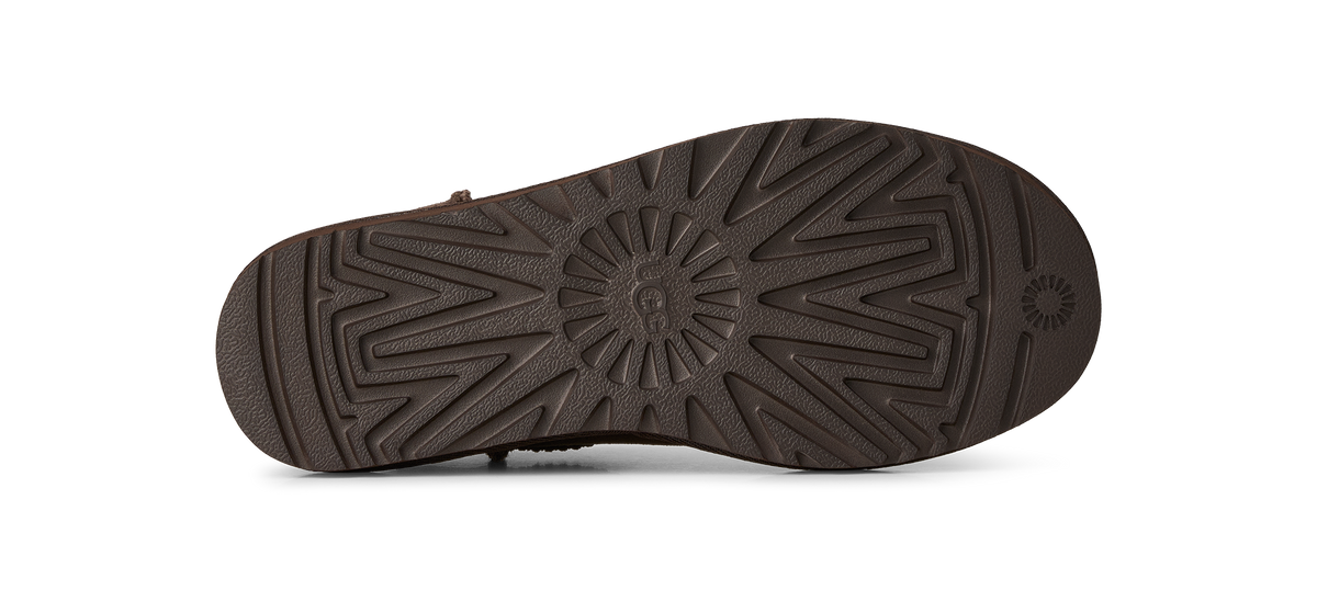 The textured brown rubber outsole of a boot, shown from a top-down view on a solid white background.