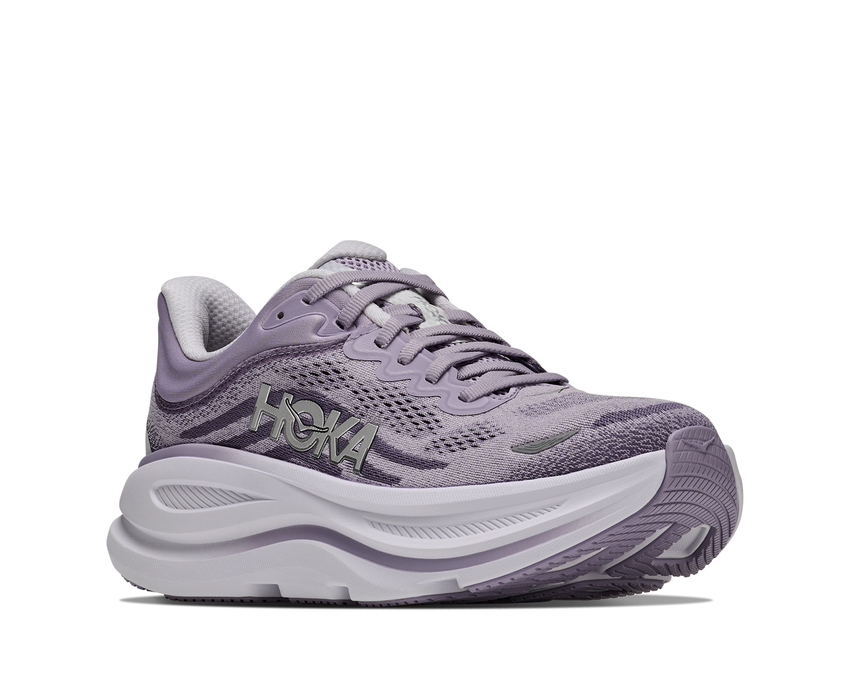 Purple running shoe with 'Hoka' branding on a white background