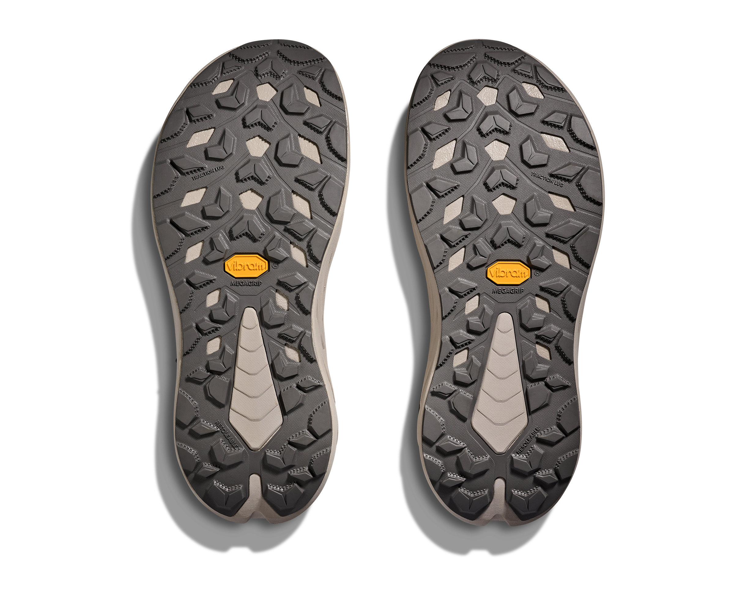 Close-up of the sole of a shoe with a brand logo on a white background