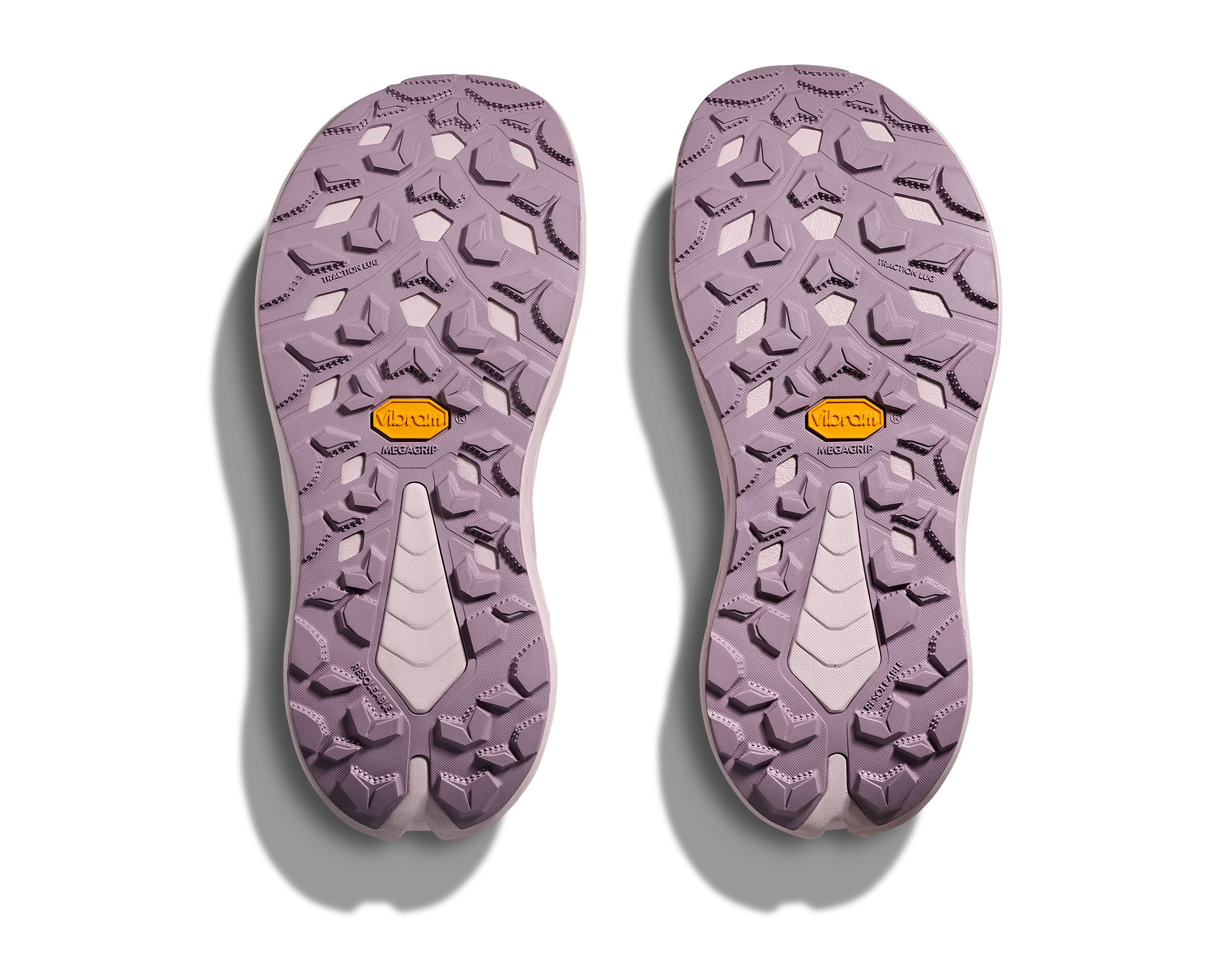 Purple athletic shoe sole with brand logo on a white background