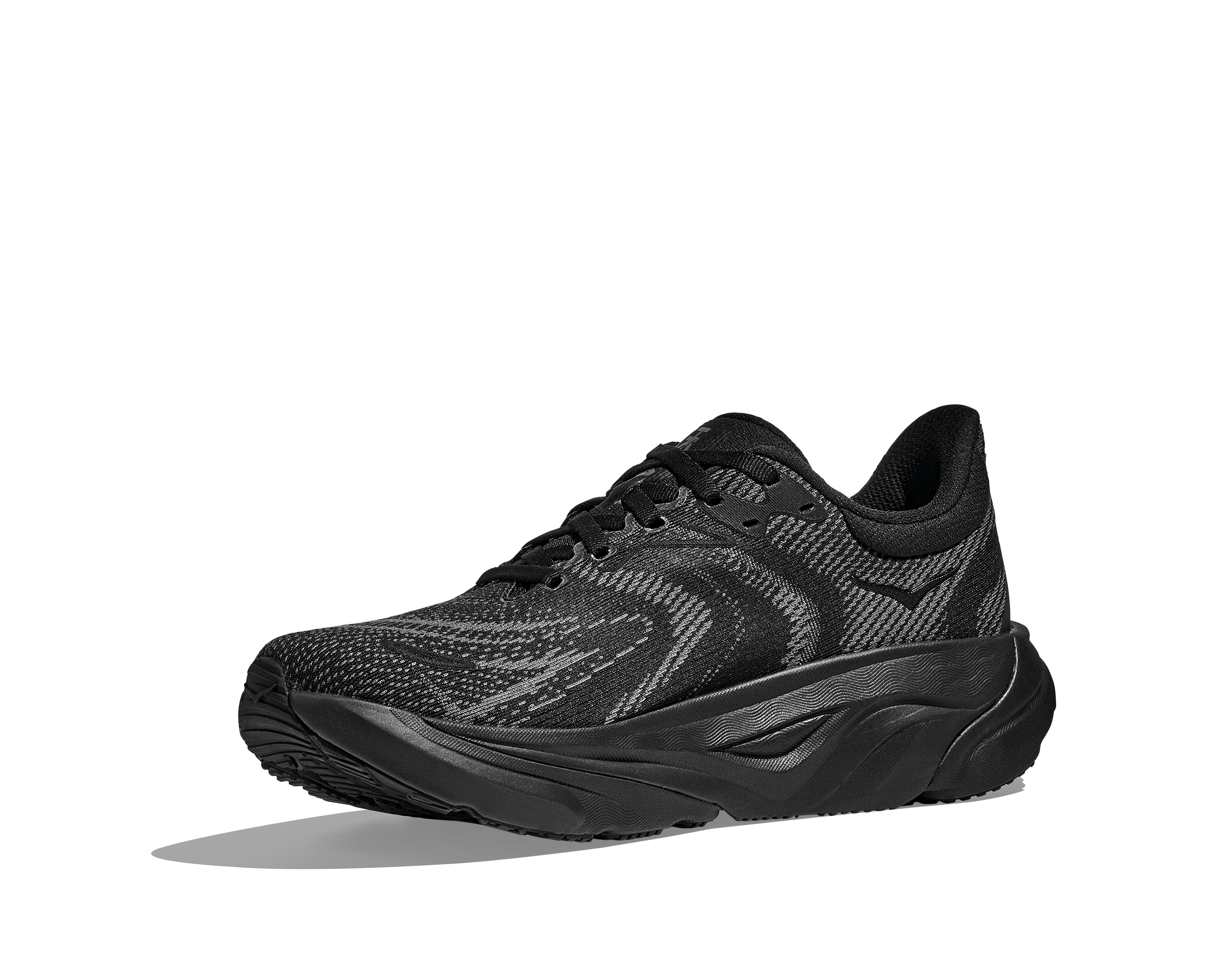 Black running shoe on a white background