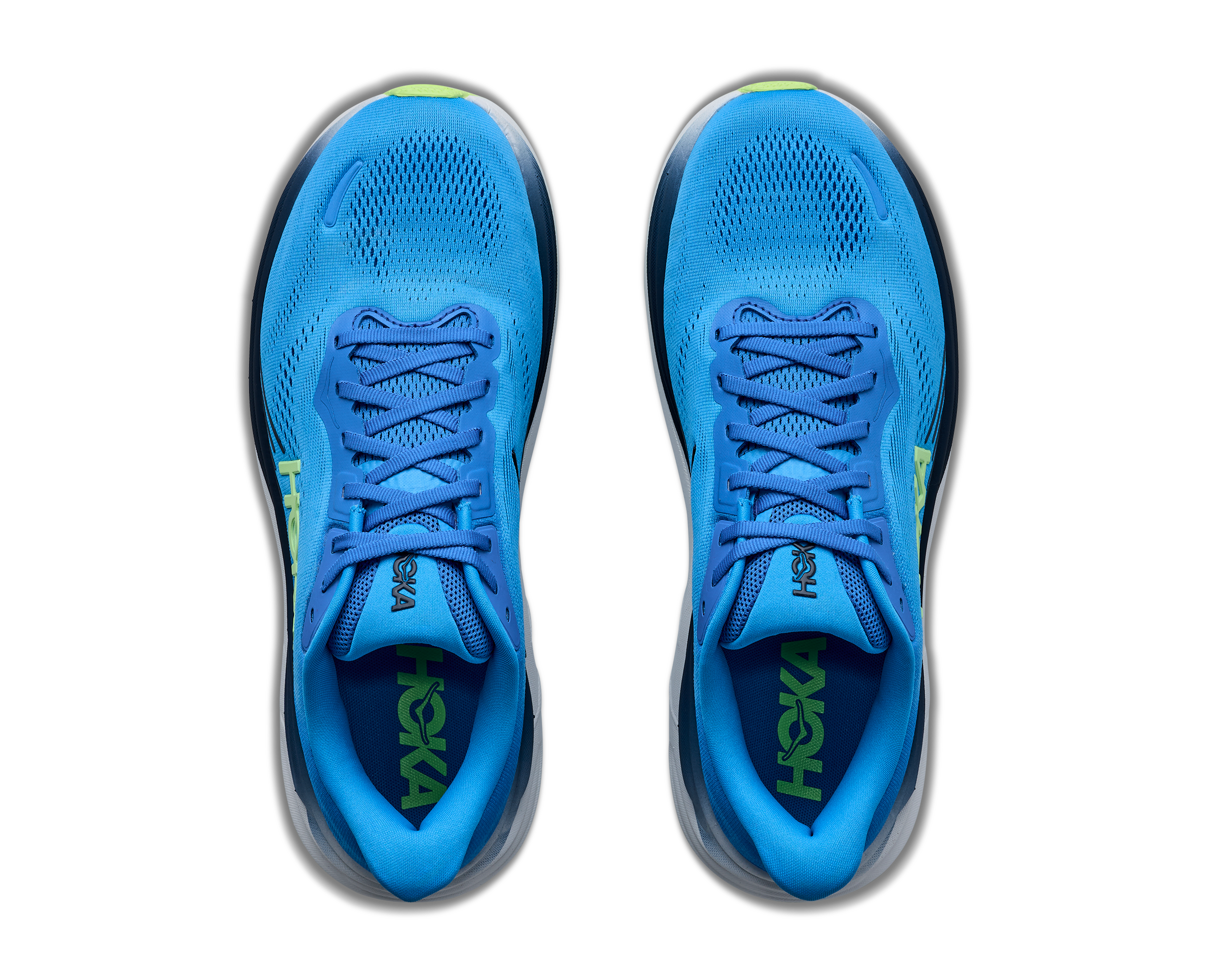 Blue running shoes with visible brand logo on a black background
