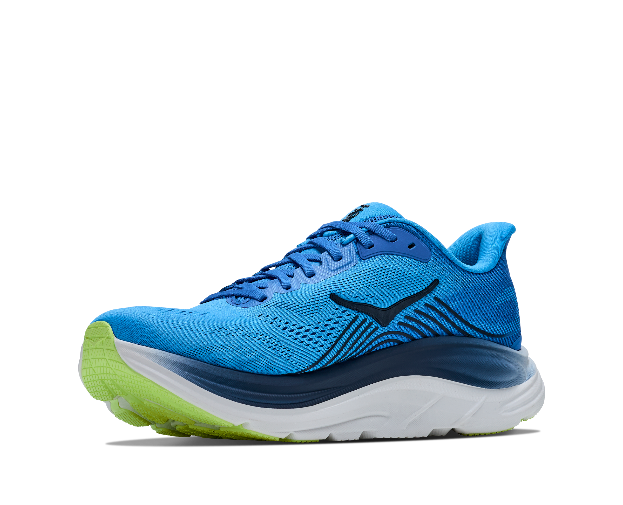 Blue running shoe with a visible brand logo on a white background
