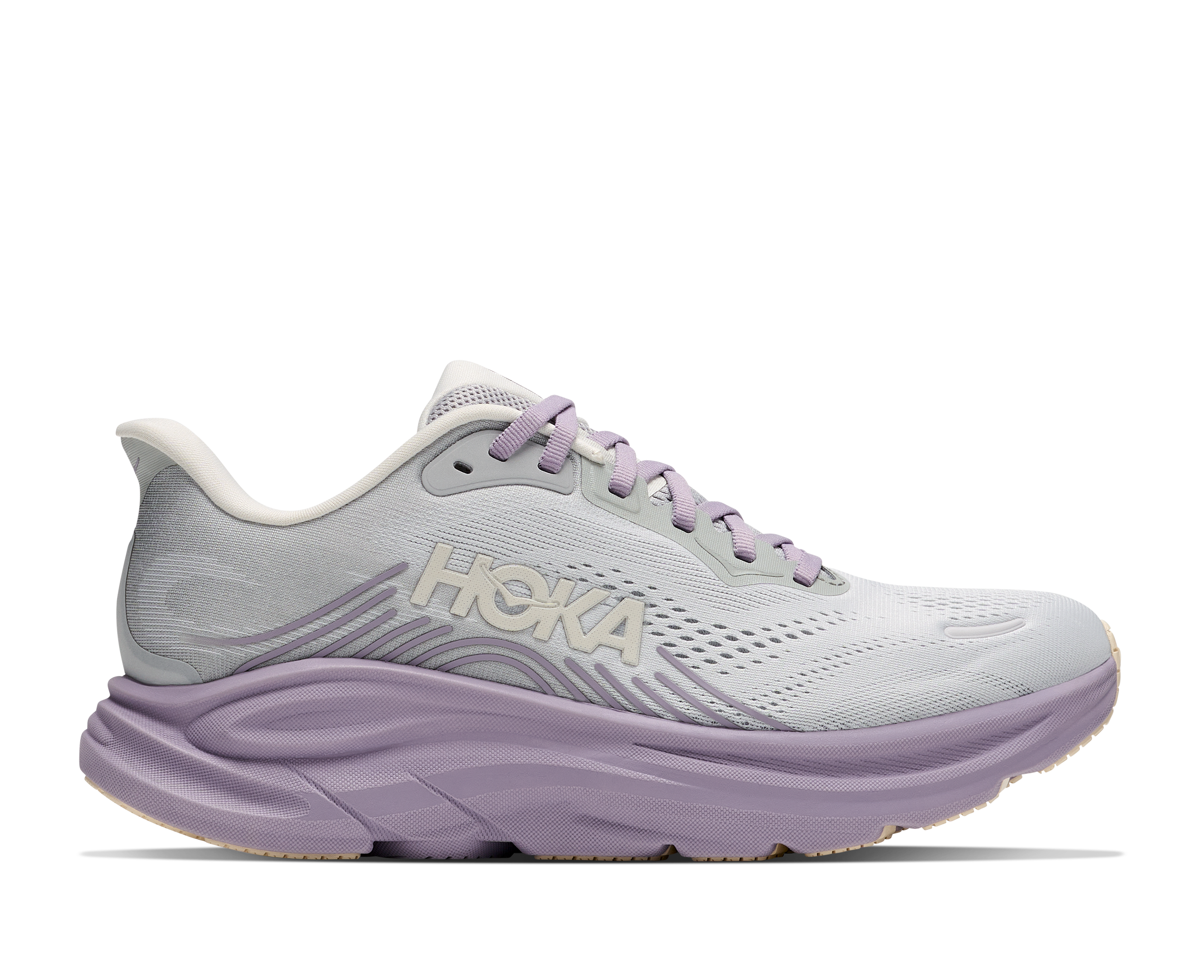 Light purple running shoe with 'Hoka' branding on a white background
