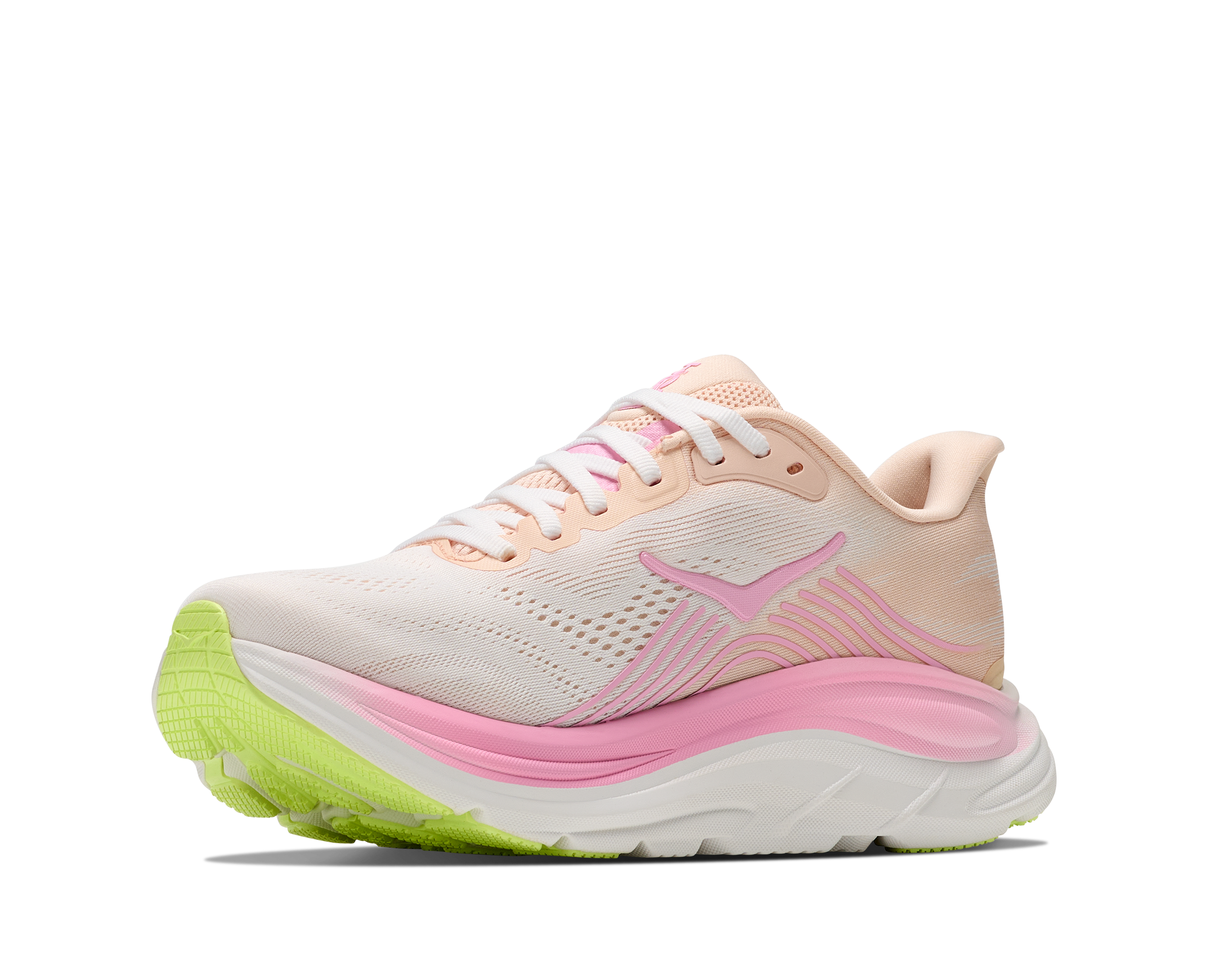 Pink and green running shoe on a white background