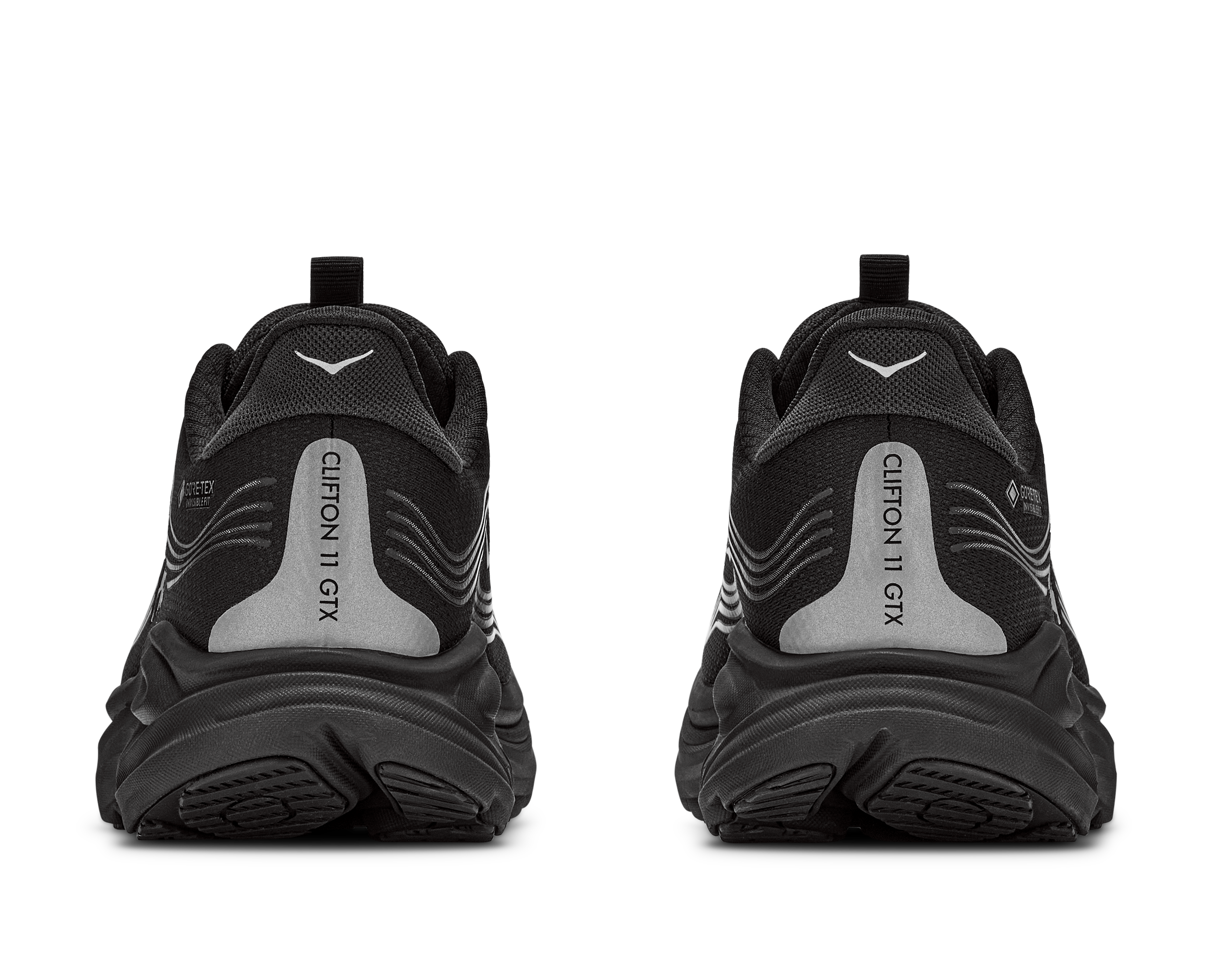Black hiking shoes with 'Clifton GTX' text on a white background