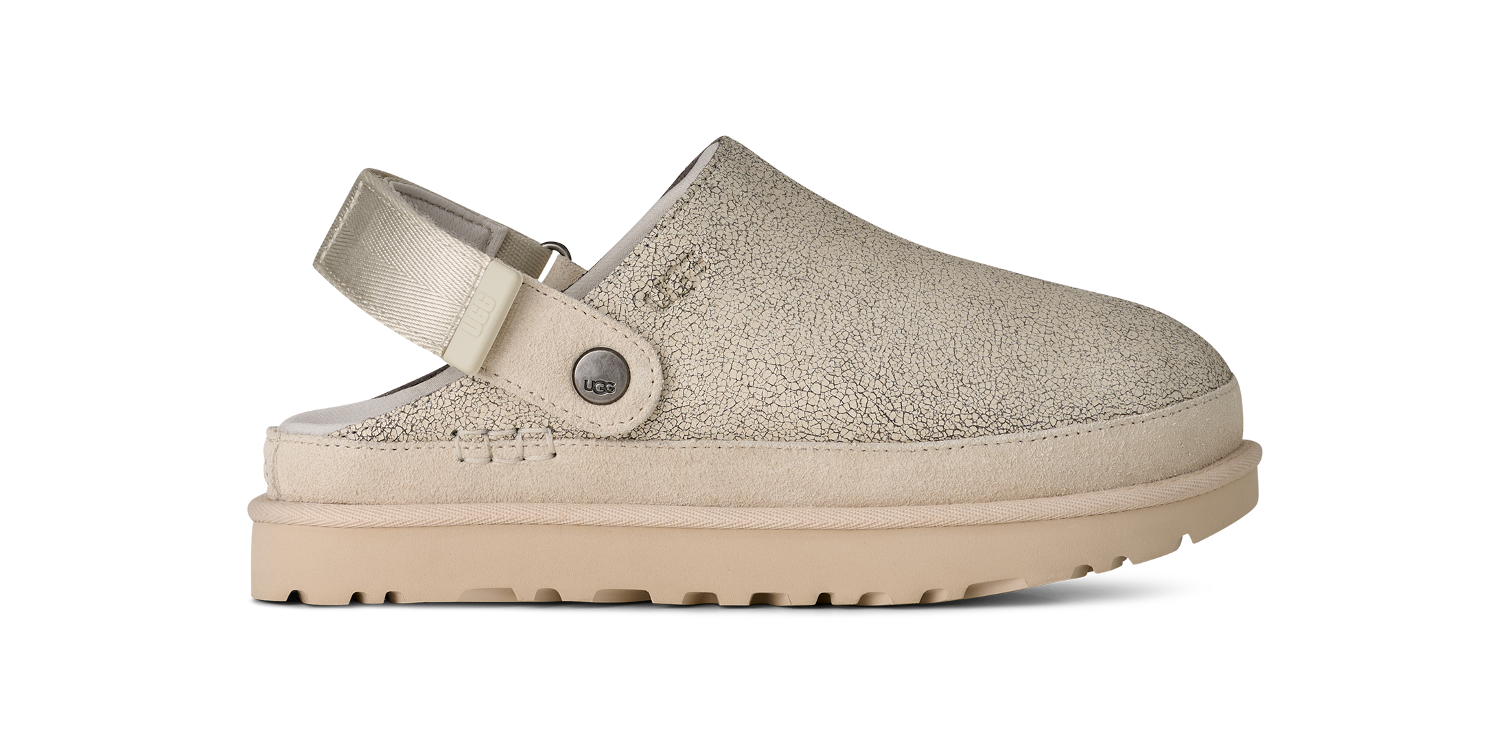 Beige clog shoe on a white background