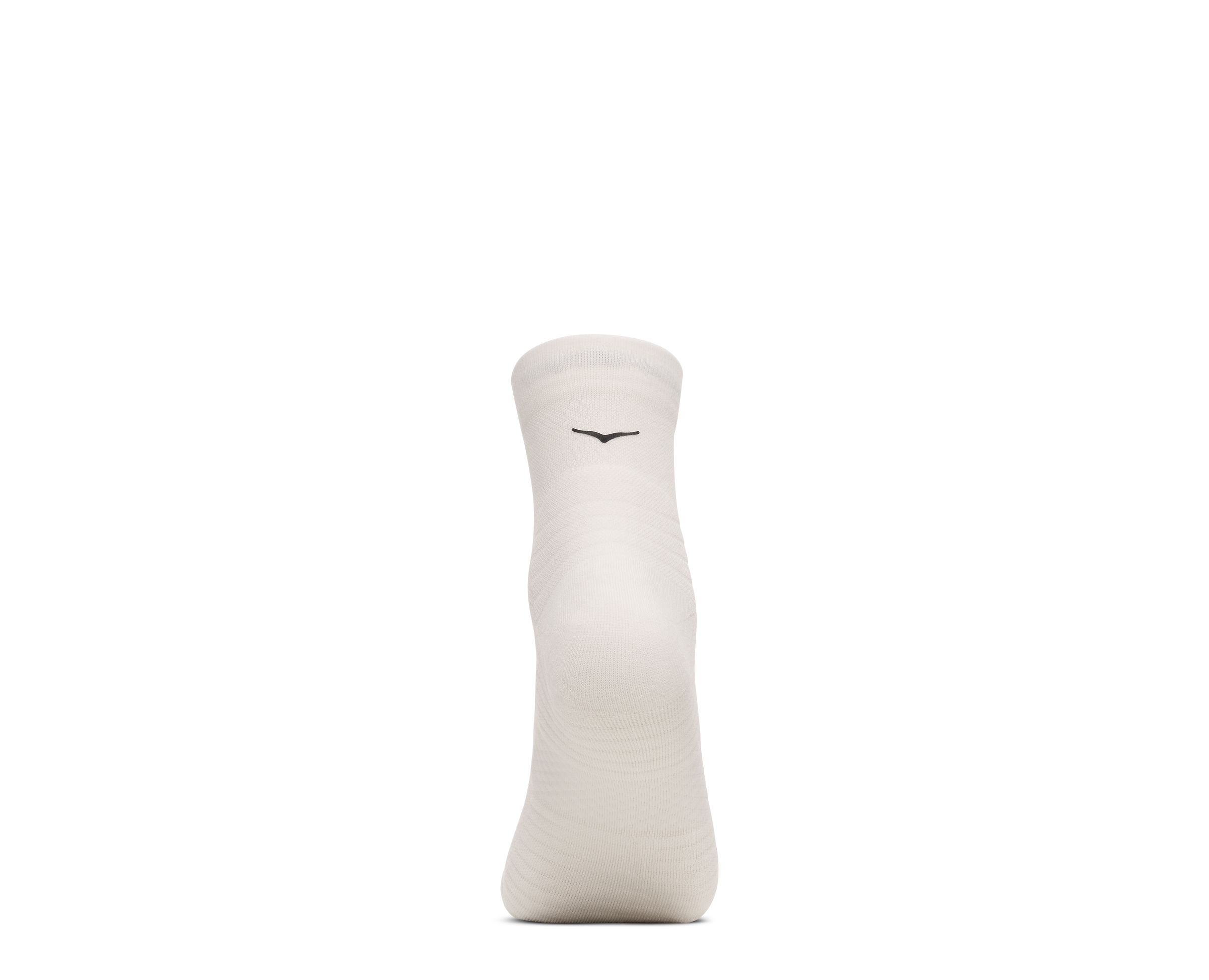 A single white athletic sock shown from the side against a solid white background, featuring a small black wing logo near the top cuff.