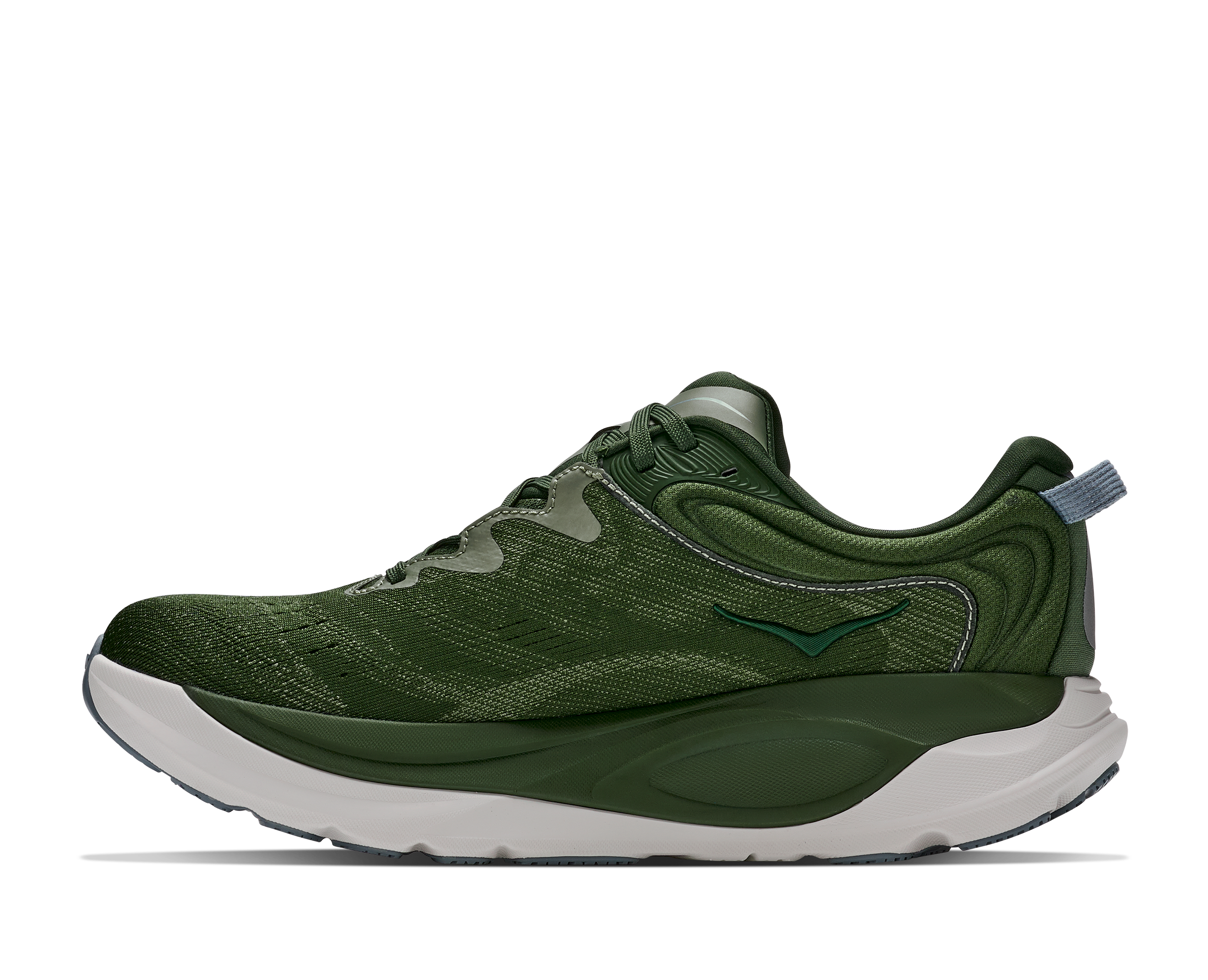 Green running shoe on a white background