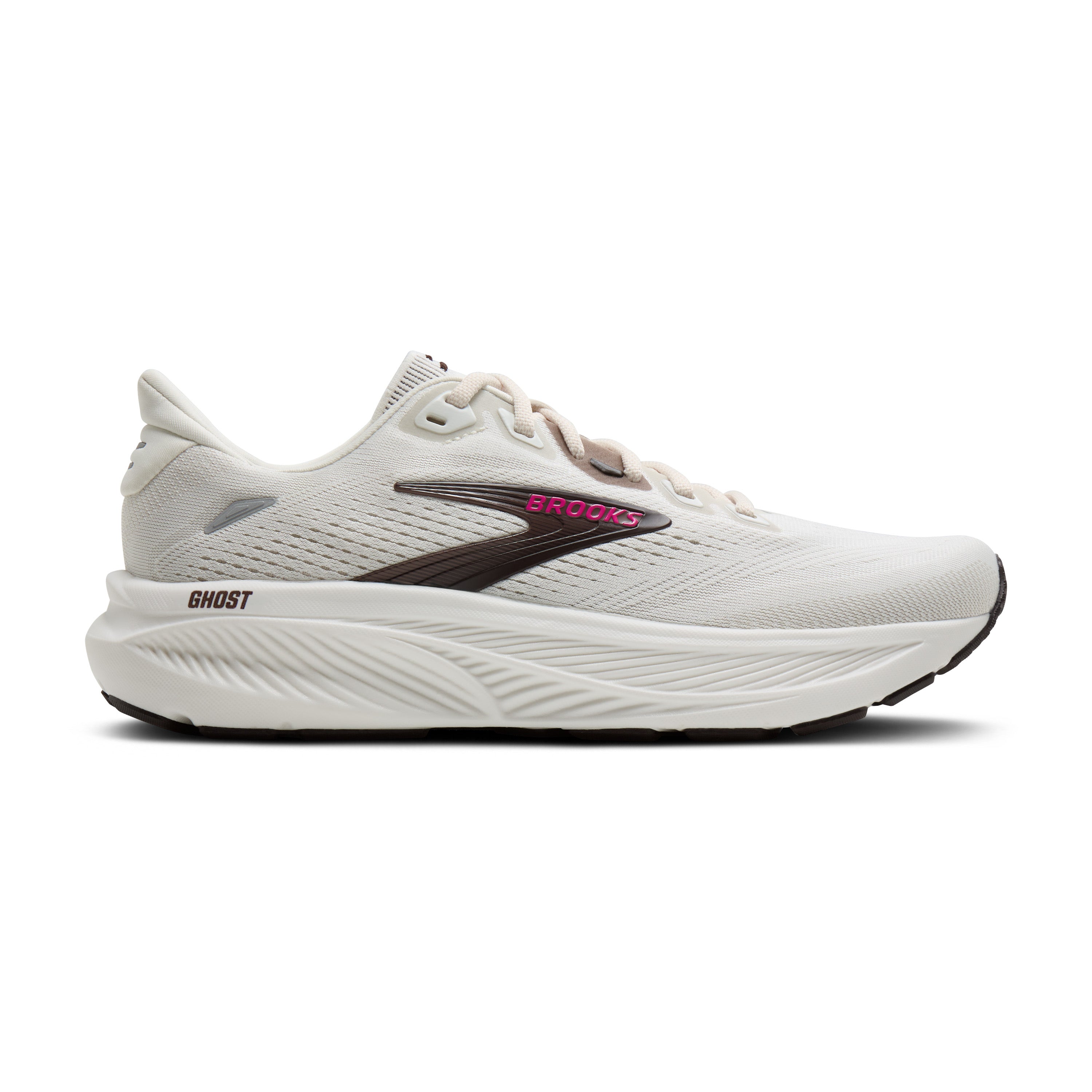 White running shoe with brand logo on a white background