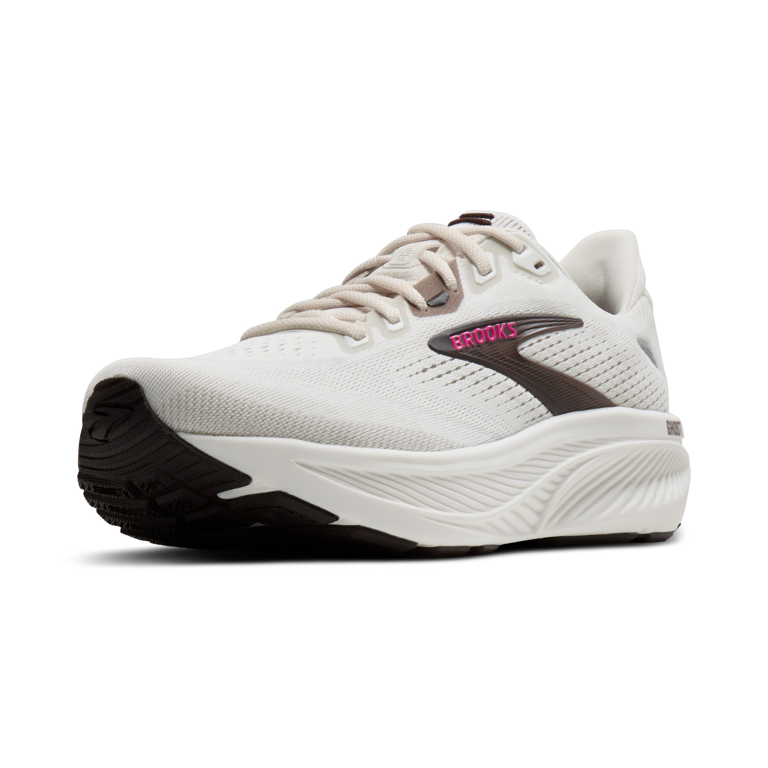 White running shoe with black sole on a white background