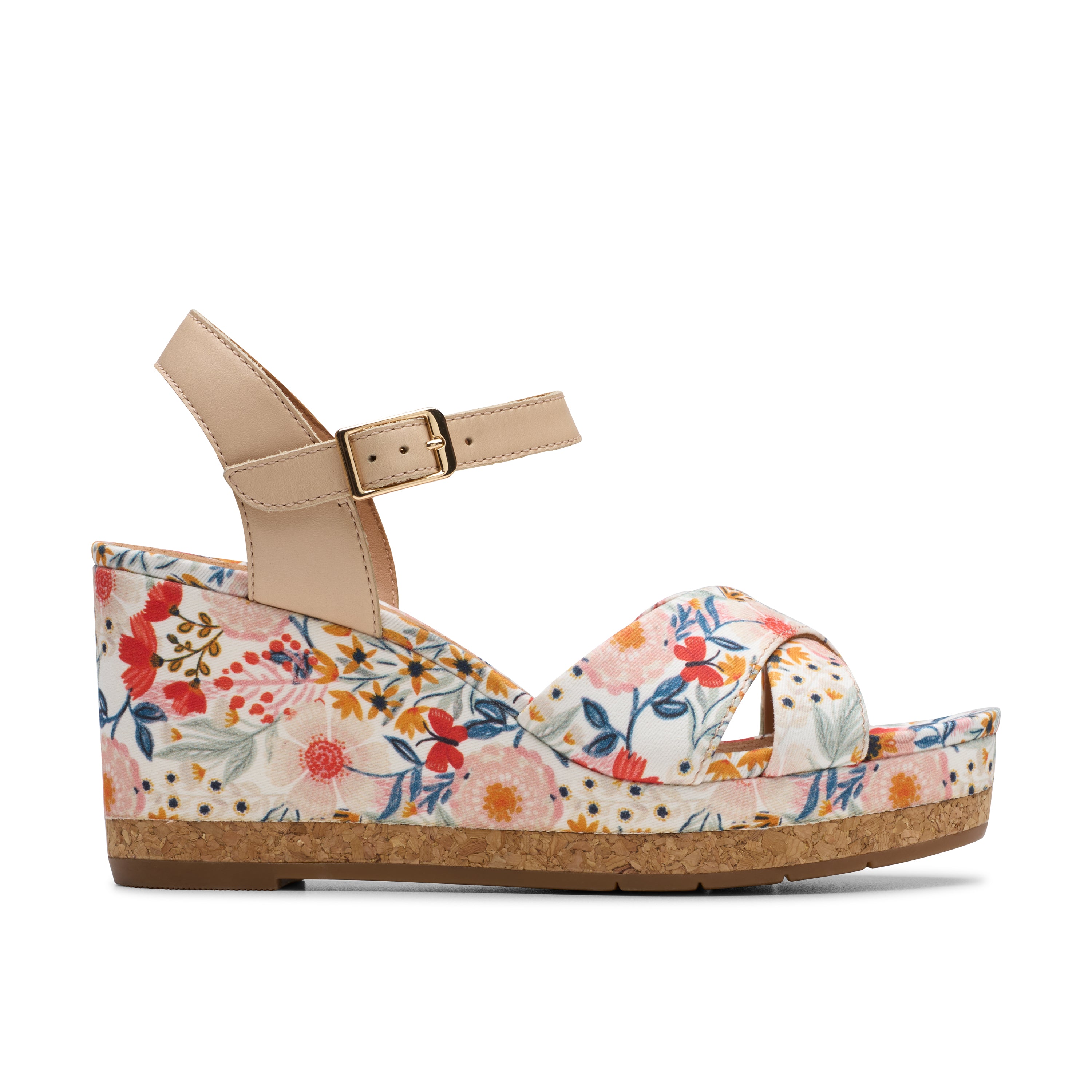 Floral wedge sandal on a white background