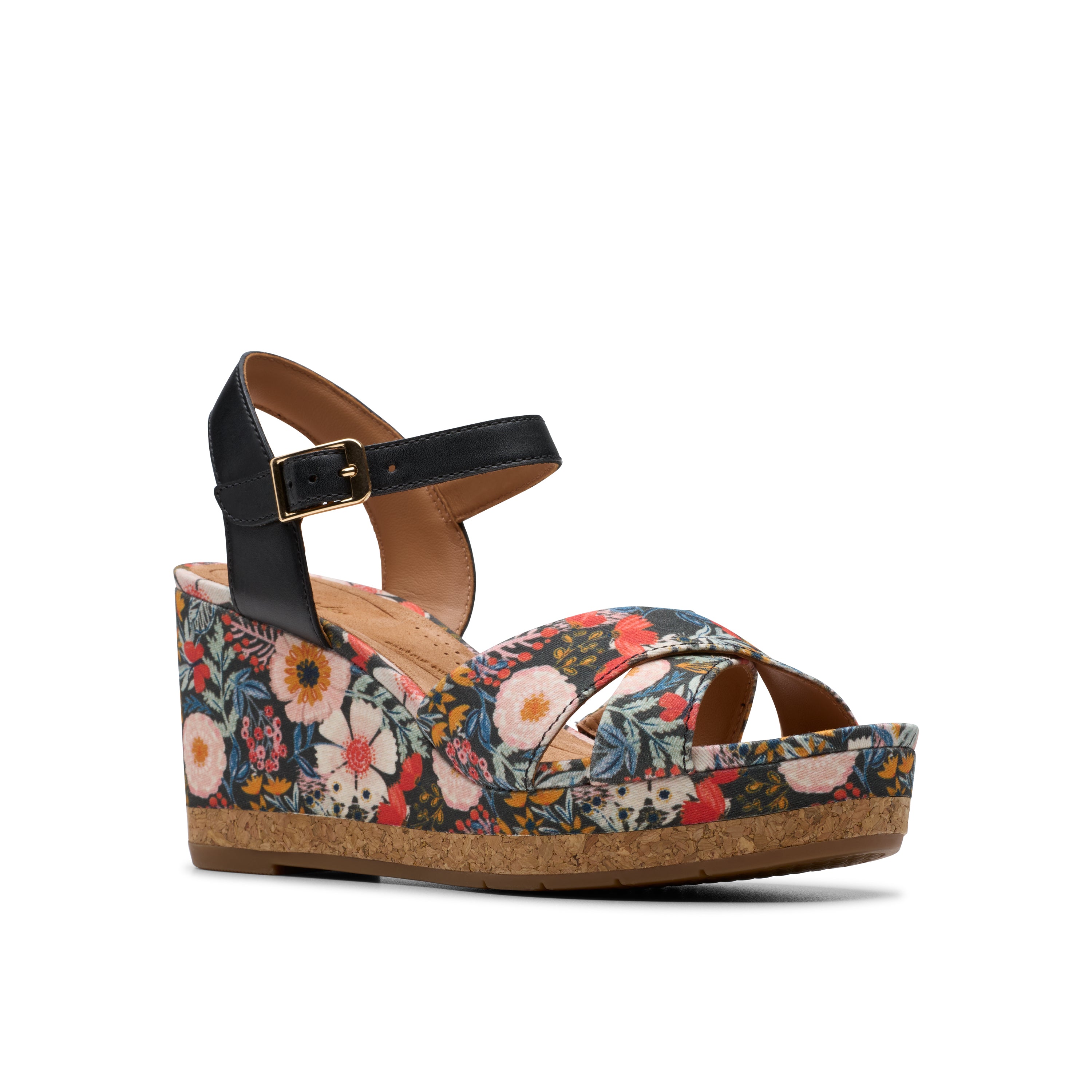 Floral wedge sandal on a white background