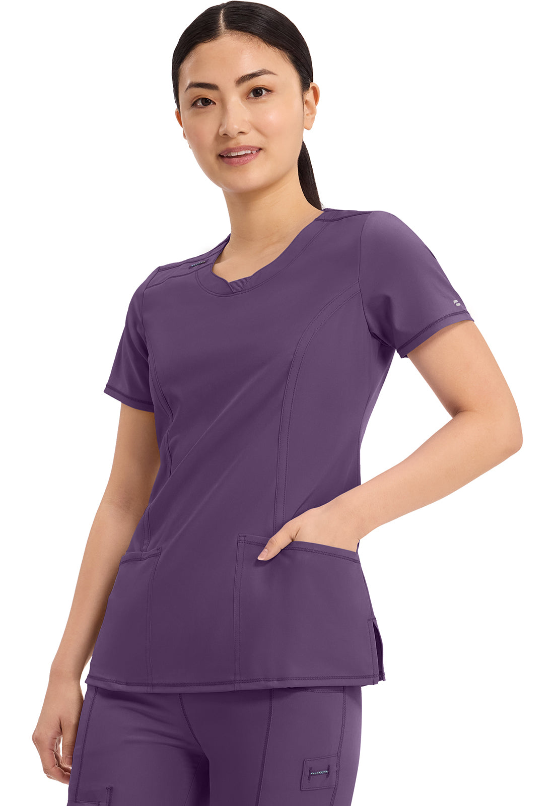 Cherokee Split Round Neck Solid Scrub Top Women's 8