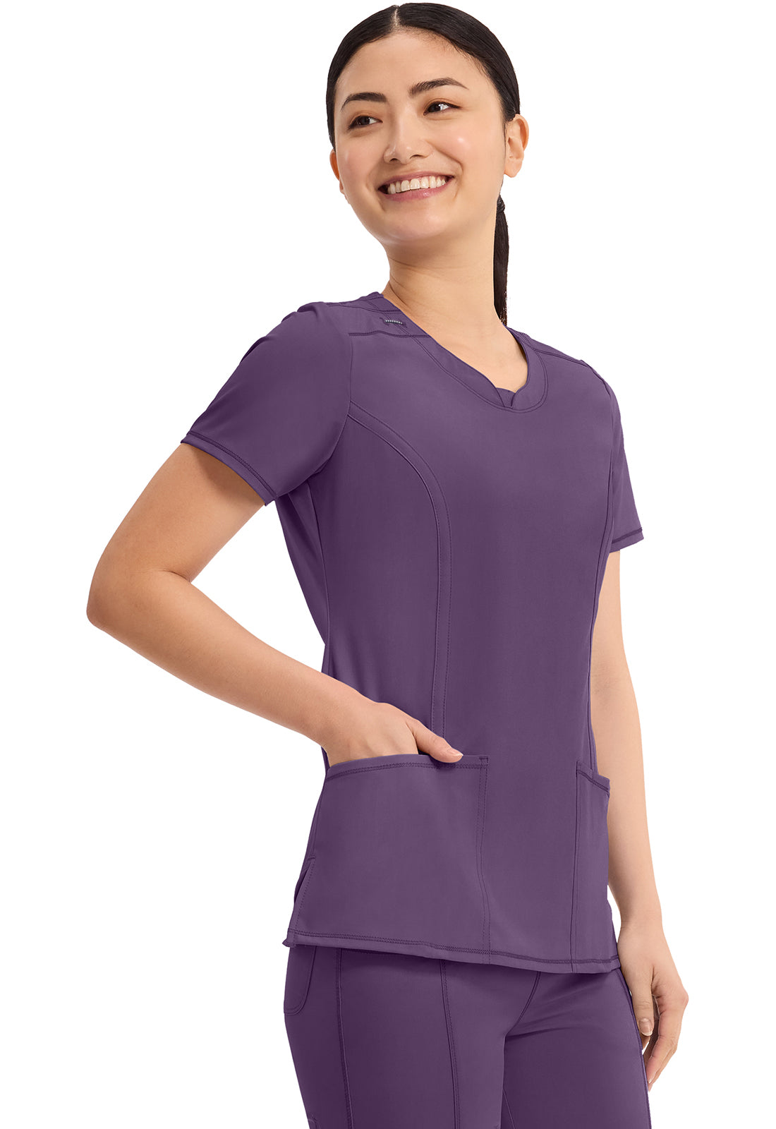 Cherokee Split Round Neck Solid Scrub Top Women's 6