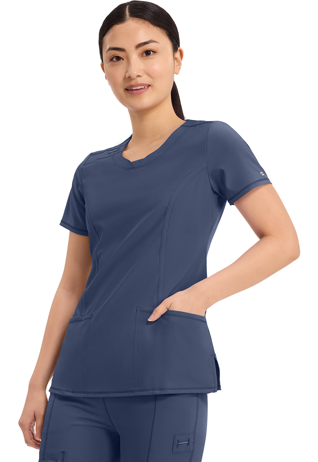 Cherokee Split Round Neck Solid Scrub Top Women's 18
