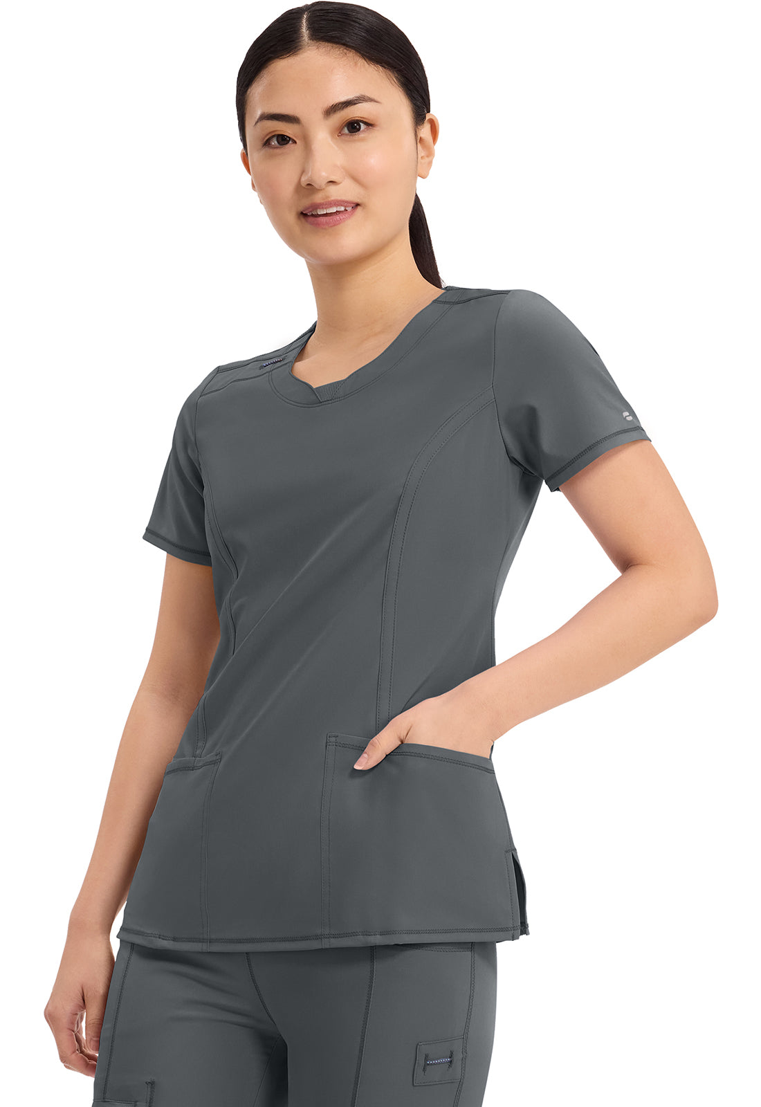 Cherokee Split Round Neck Solid Scrub Top Women's 23