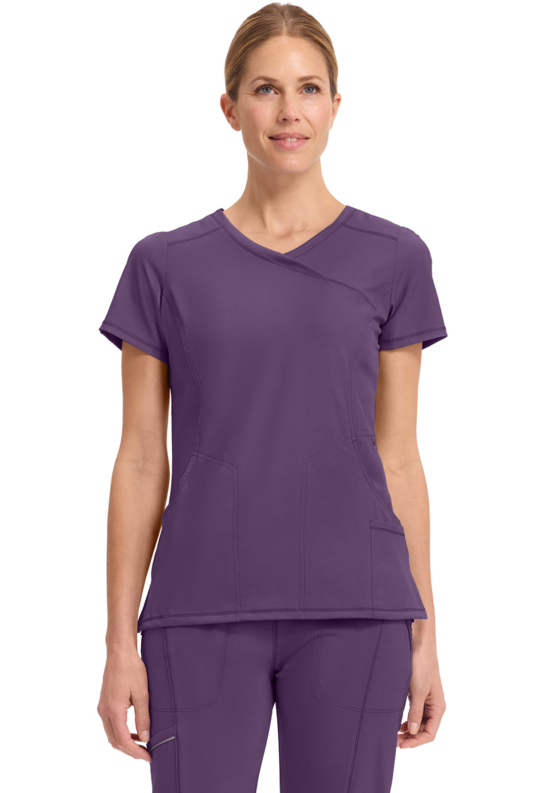 Cherokee 4-Pocket Knit Panel Mock Wrap Scrub Top Women's 1