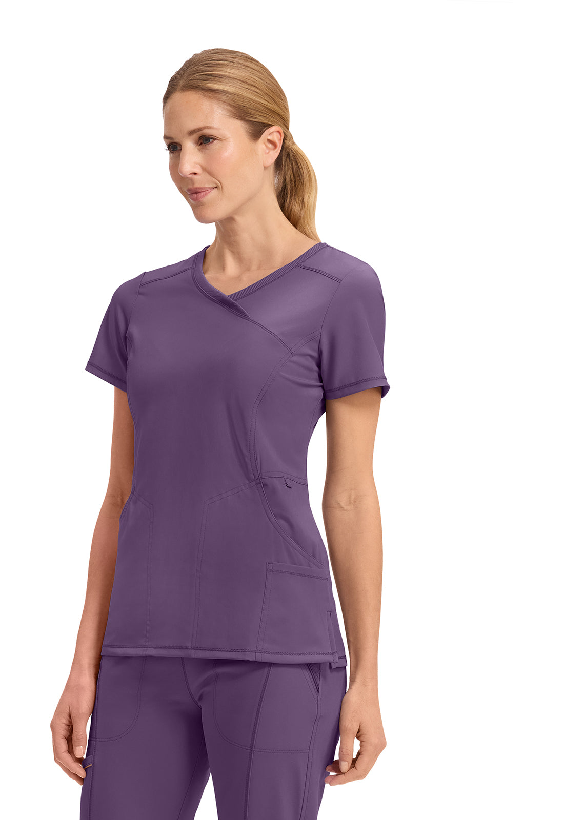 Cherokee 4-Pocket Knit Panel Mock Wrap Scrub Top Women's 4