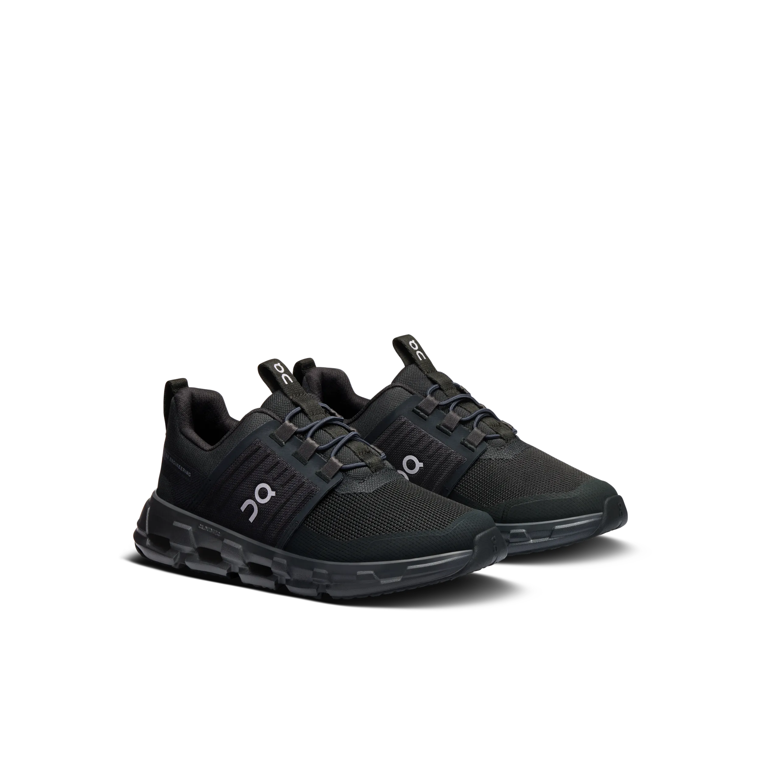 Black athletic shoes on a white background
