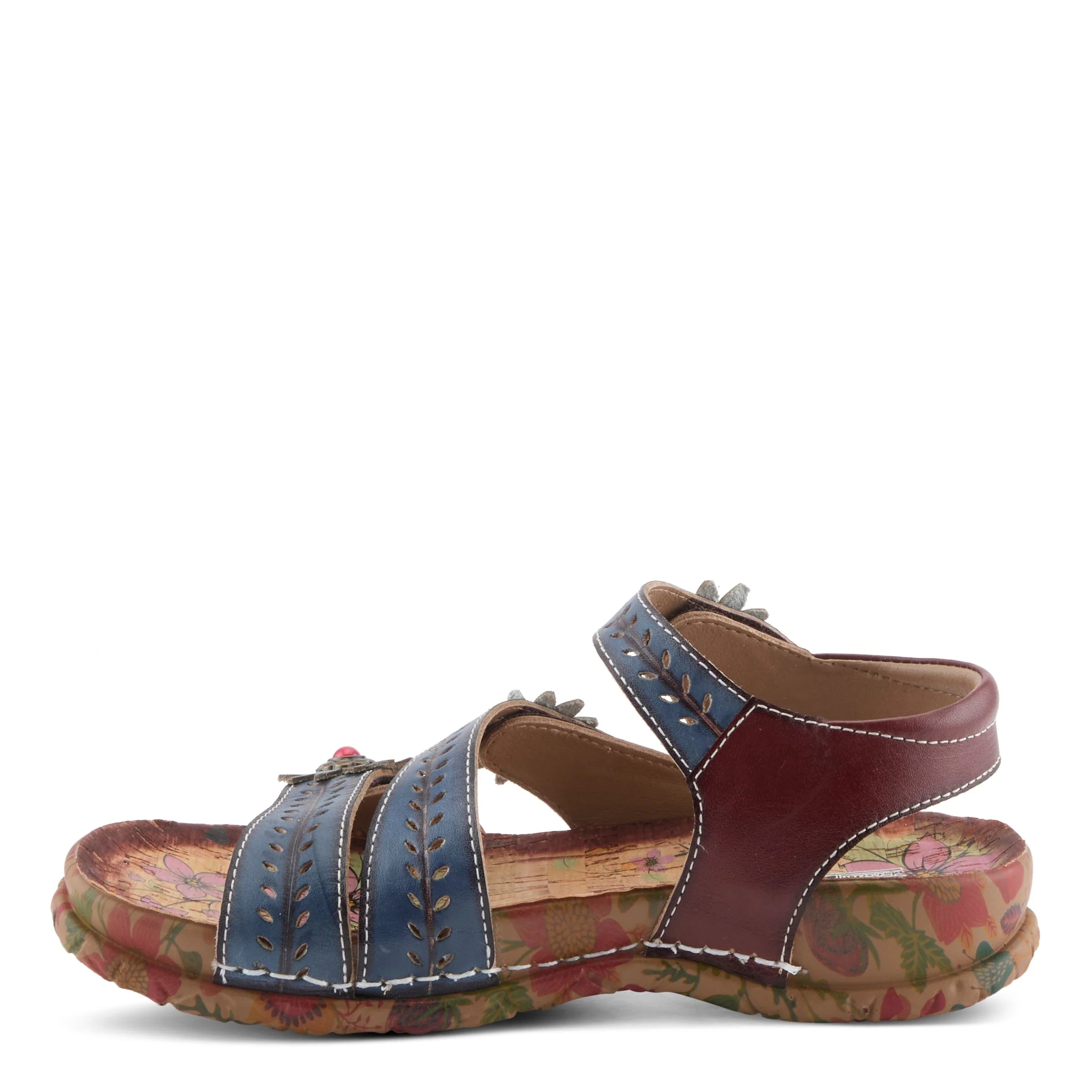 Multicolored sandal with floral pattern on a white background
