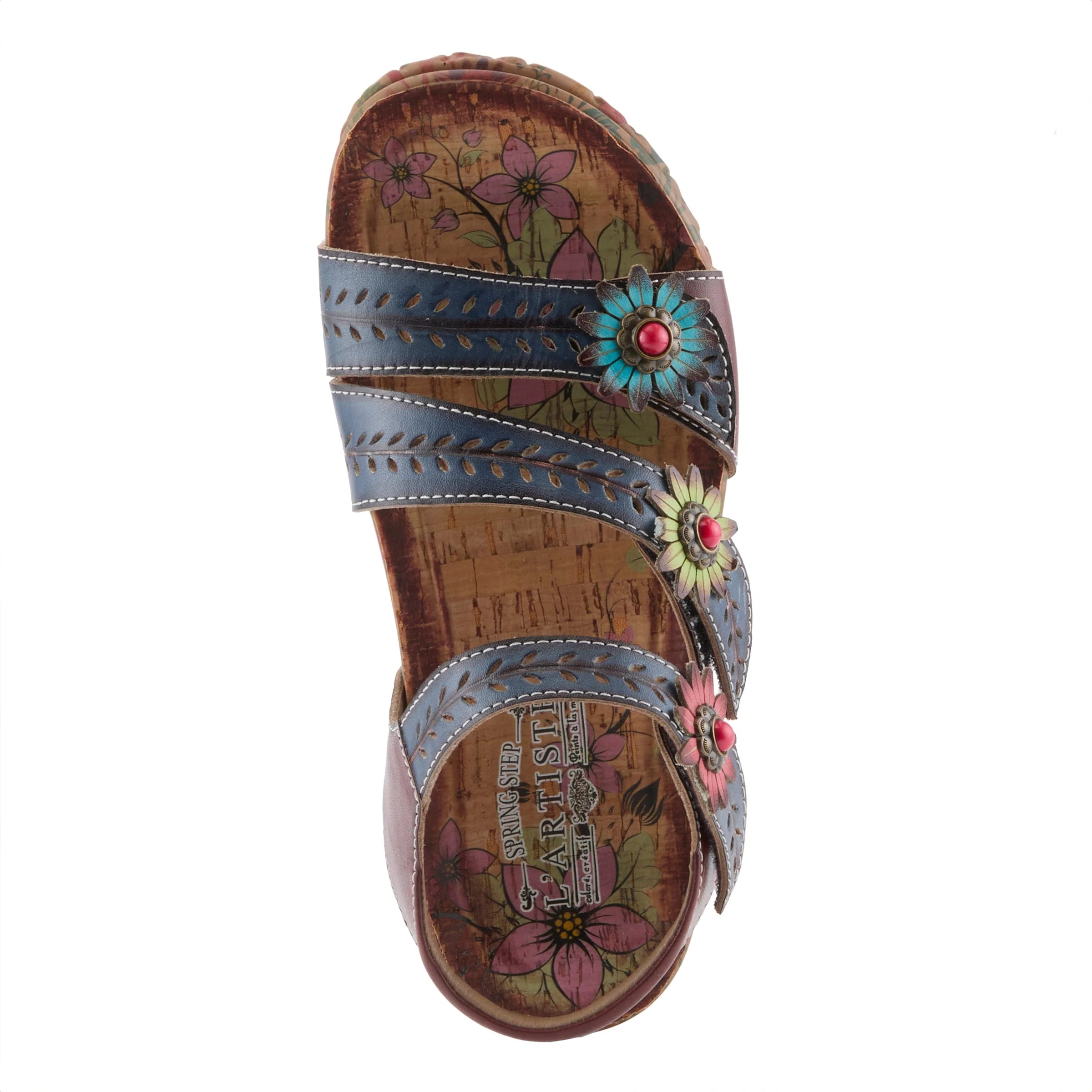 Floral sandal with decorative straps on a white background