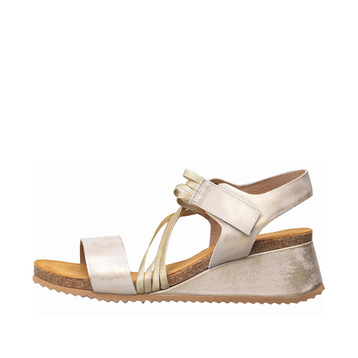 Beige sandal with a wedge sole on a white background