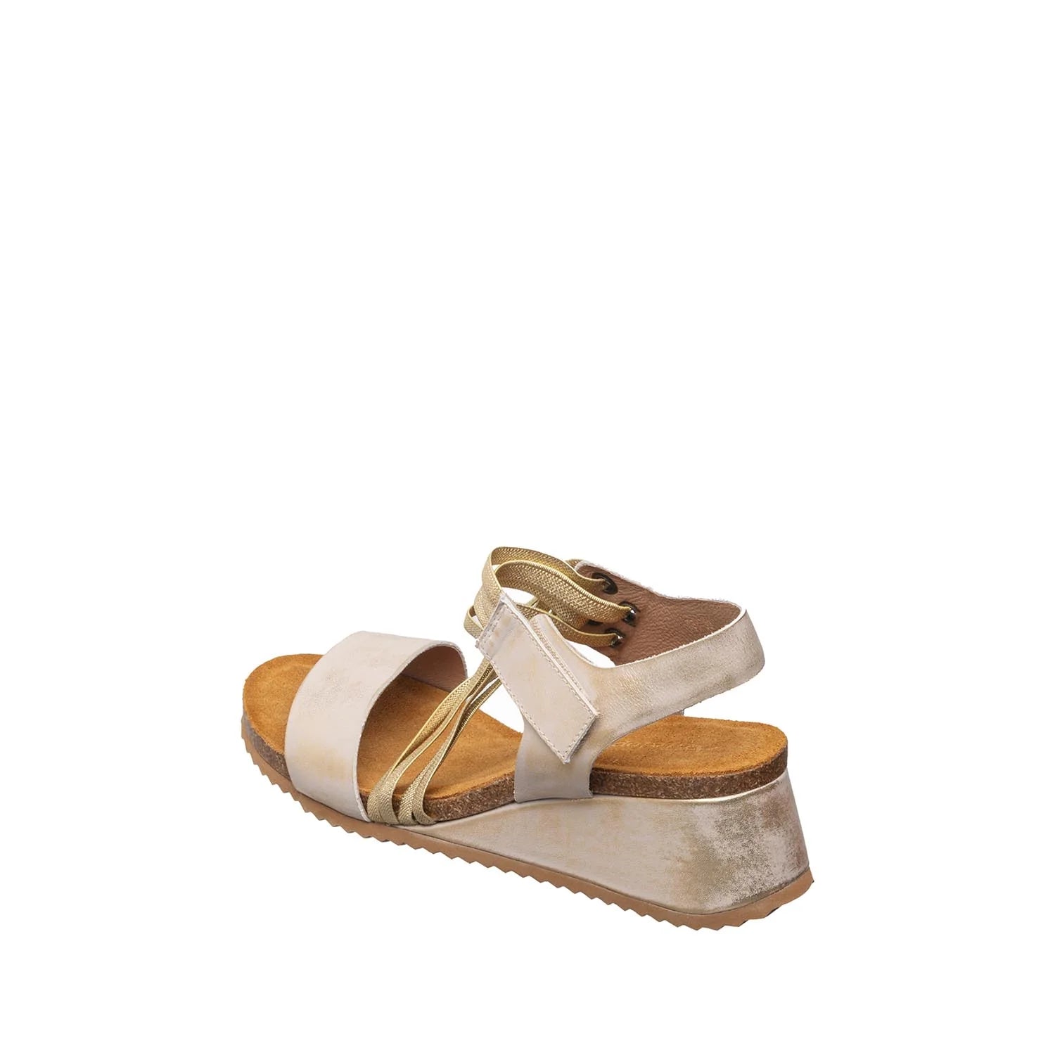 Beige sandal with wooden sole on a white background