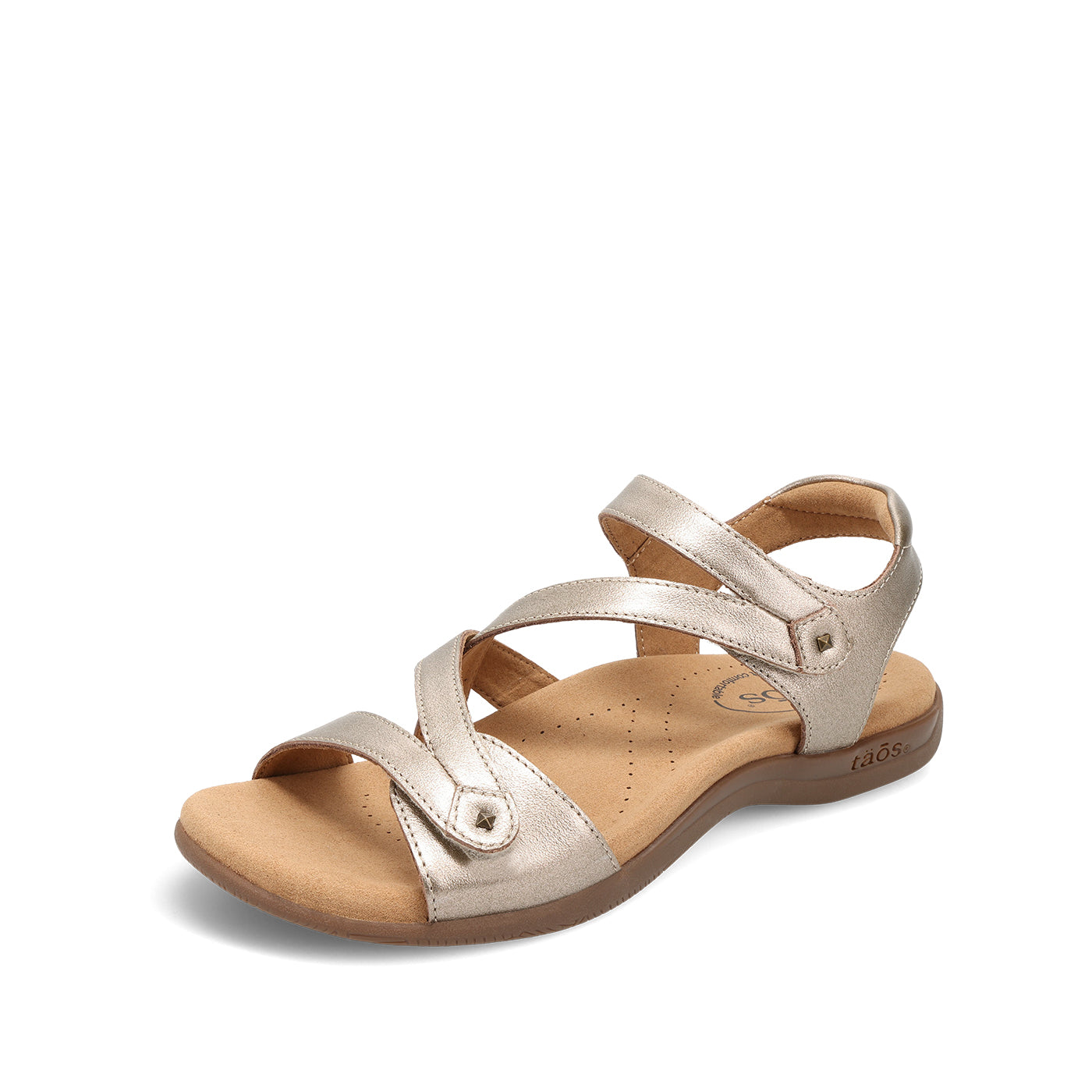 Beige sandal with multiple straps on a white background