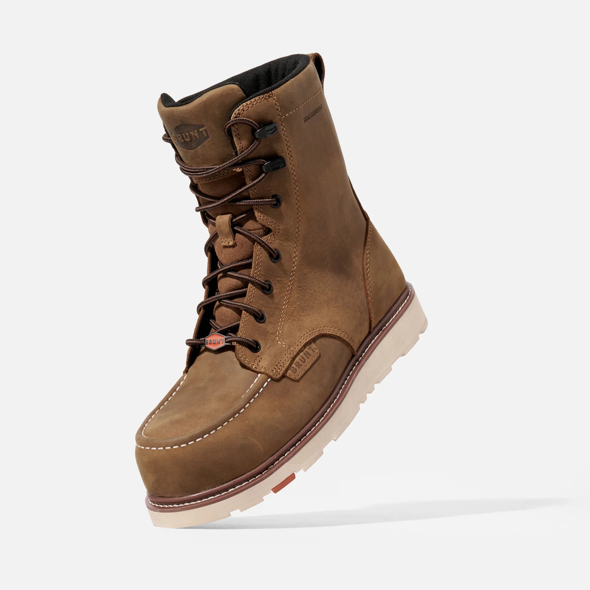 Brown leather boot on a white background