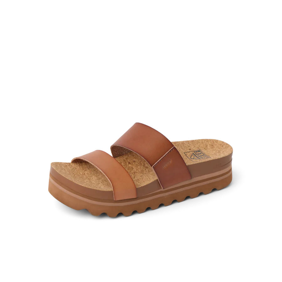 Brown sandal with cork sole on a white background