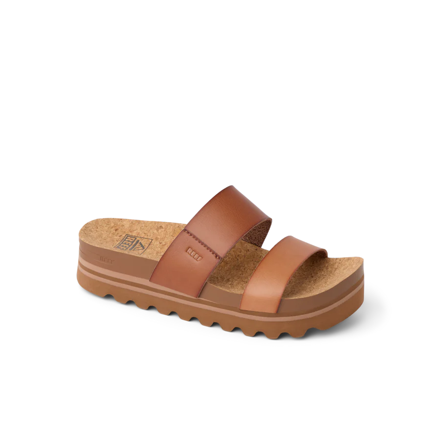 Brown sandal with cork sole on a white background
