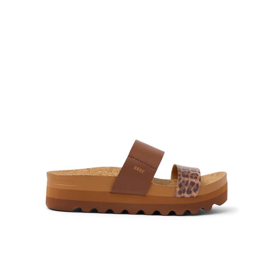 Brown sandal with cork sole on a white background