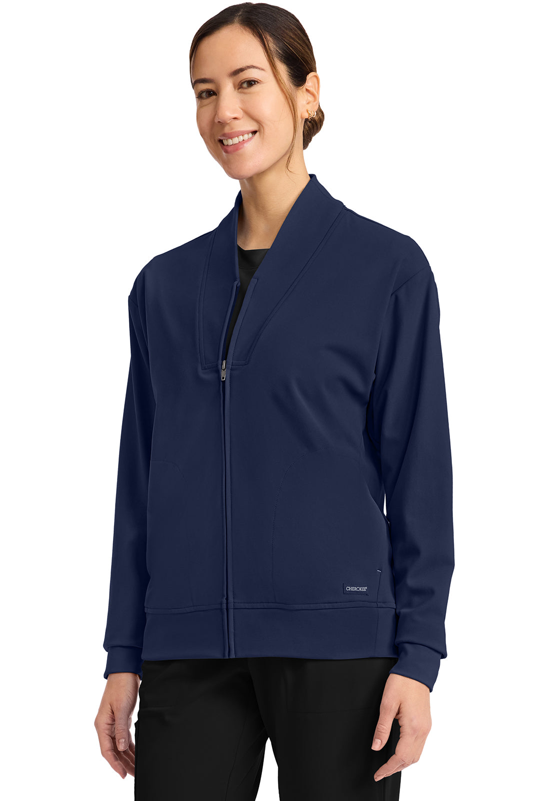 Cherokee 2-Pocket Shawl Collar Warm Up Scrub Jacket Women's 4